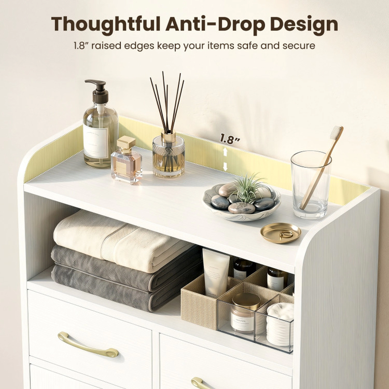 SUGIFT White 44-lb Countertop Freestanding Bathroom Floor Storage Cabinet with 2 Drawers 2 Doors and Adjustable Shelf