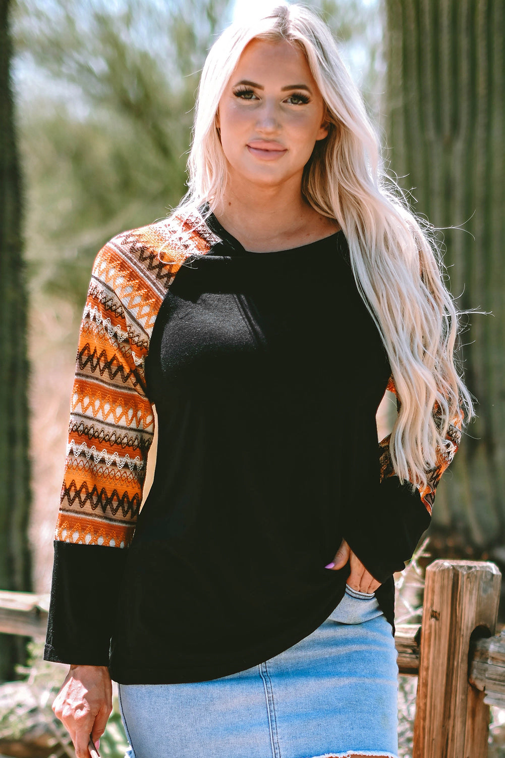 Threaded Pear Women's Aurora Raglan Patchwork Long Sleeve Top