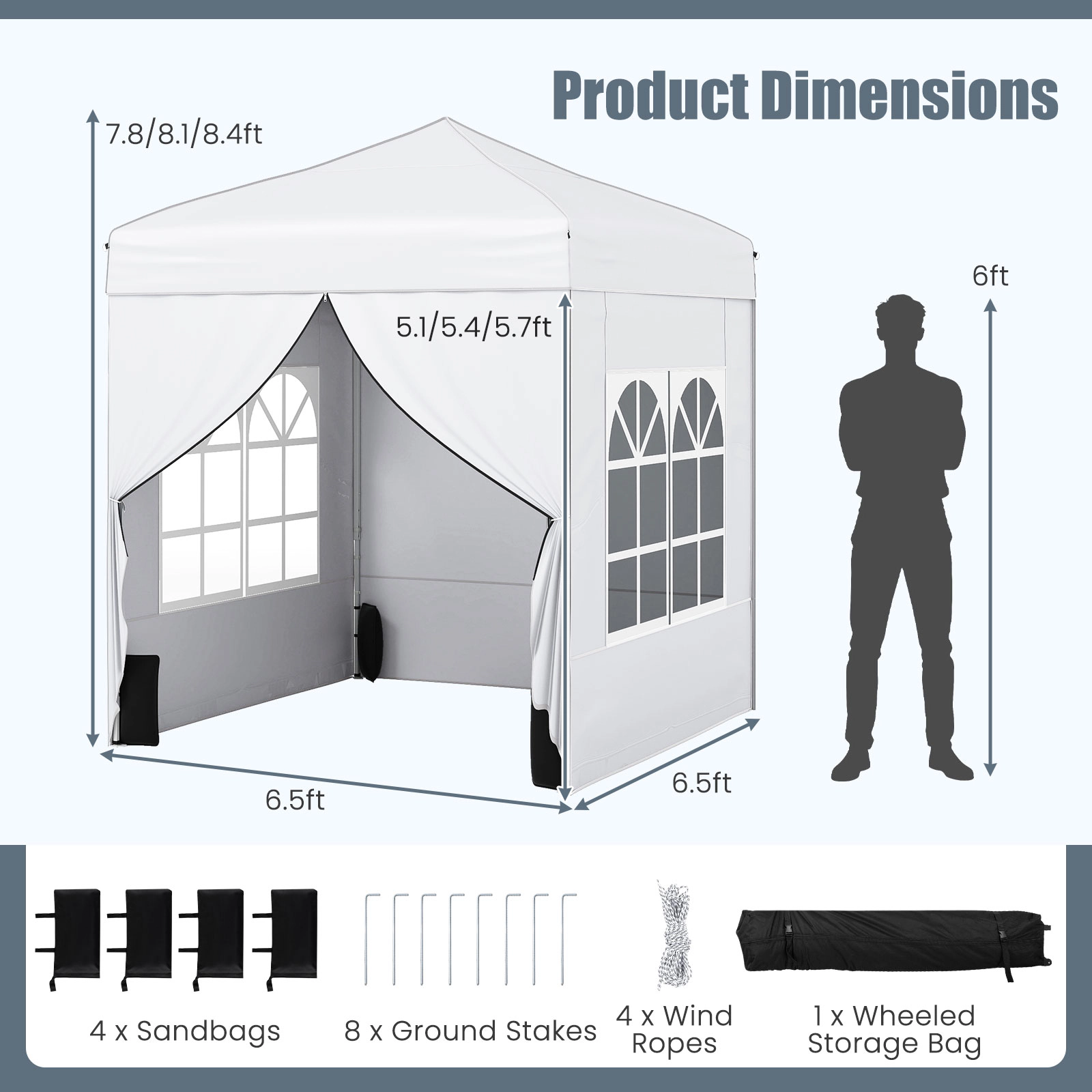 LJG 6.5 x 6.5 FT Pop up Canopy Tent with 4 Sidewalls and Wheeled Bag