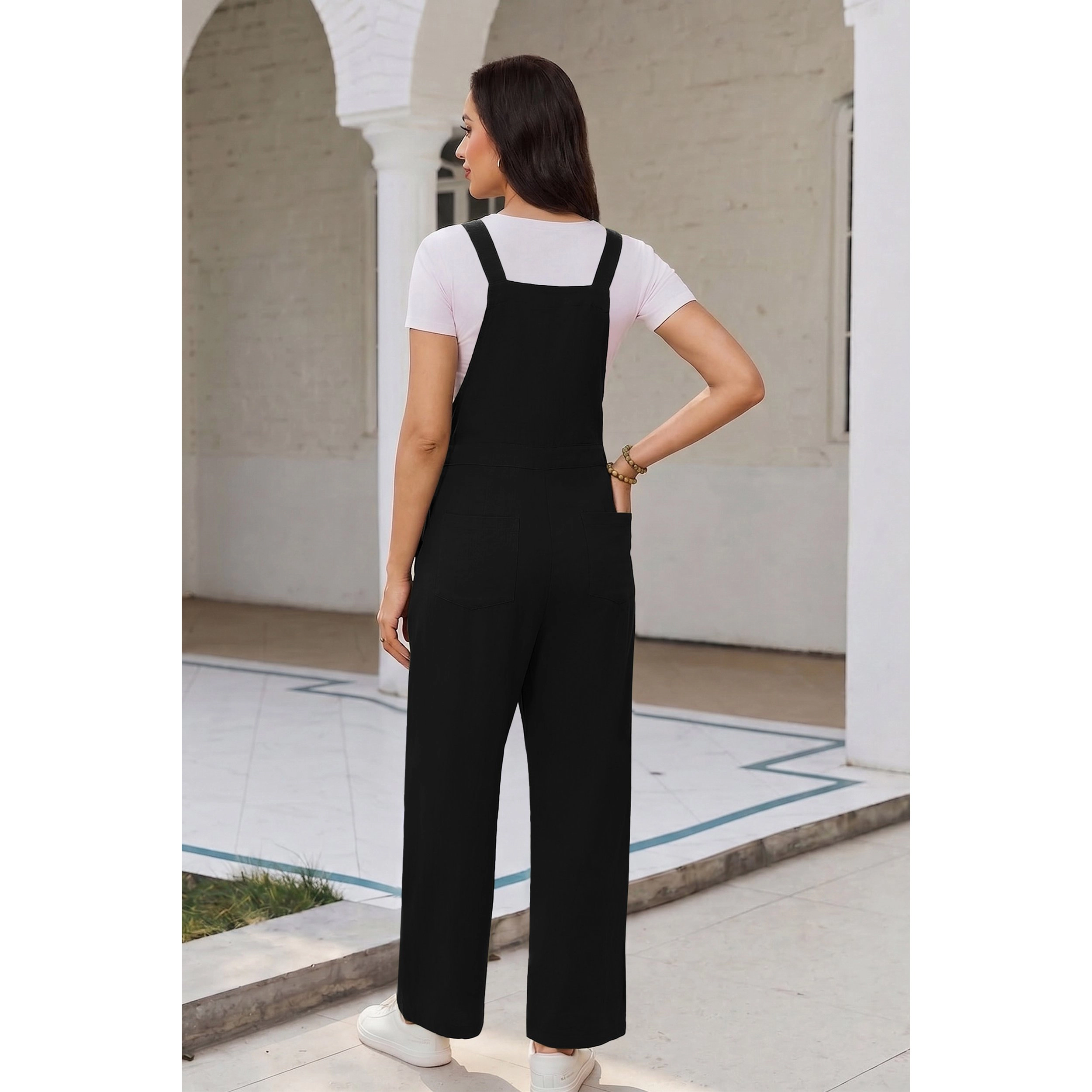 Ekouaer Women's Button Strap Wide Leg Overall Jumpsuit with Pockets