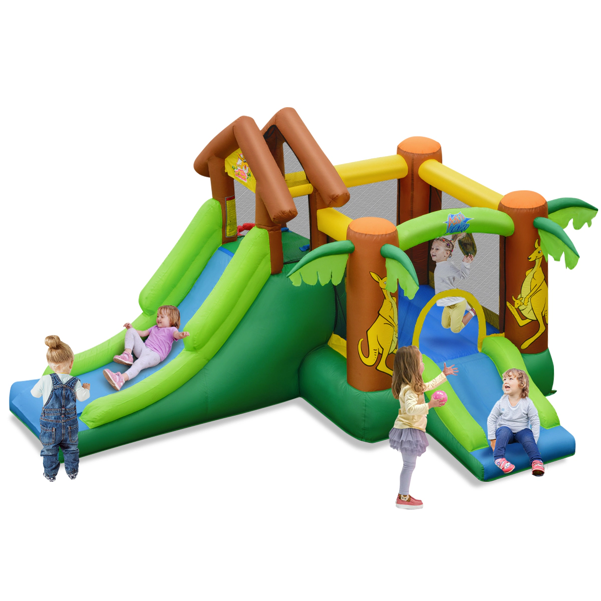 SUGIFT Kids Inflatable Jungle Bounce House Castle 300-lb Capacity Ages 3-10 As Picture Shows with 680W Blower