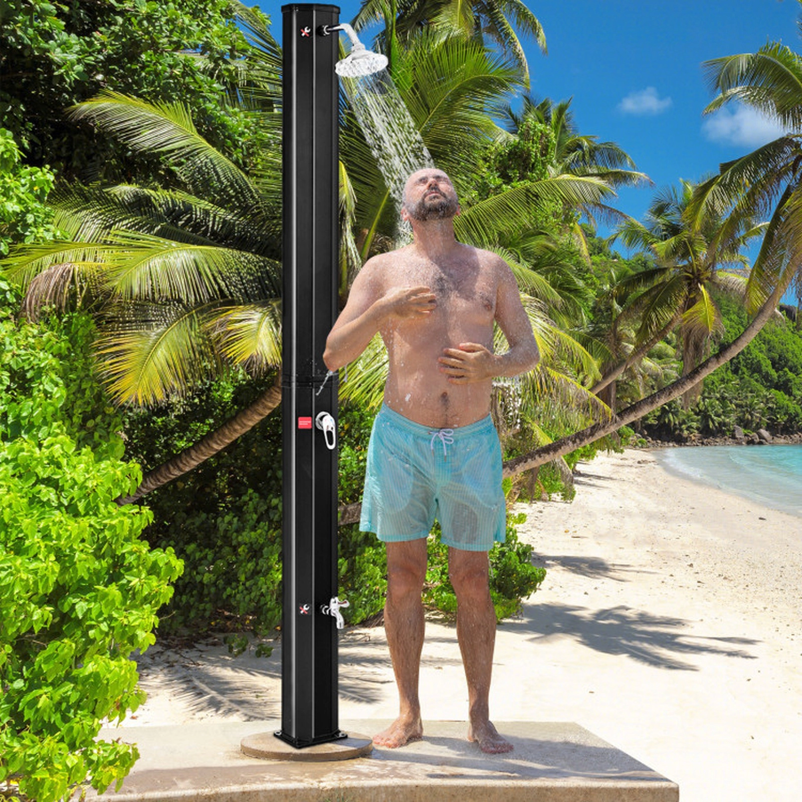 SUGIFT 7.2-ft Adjustable Outdoor Solar Heating Shower with 9.3-gal PVC Tank and Rotating Shower Head
