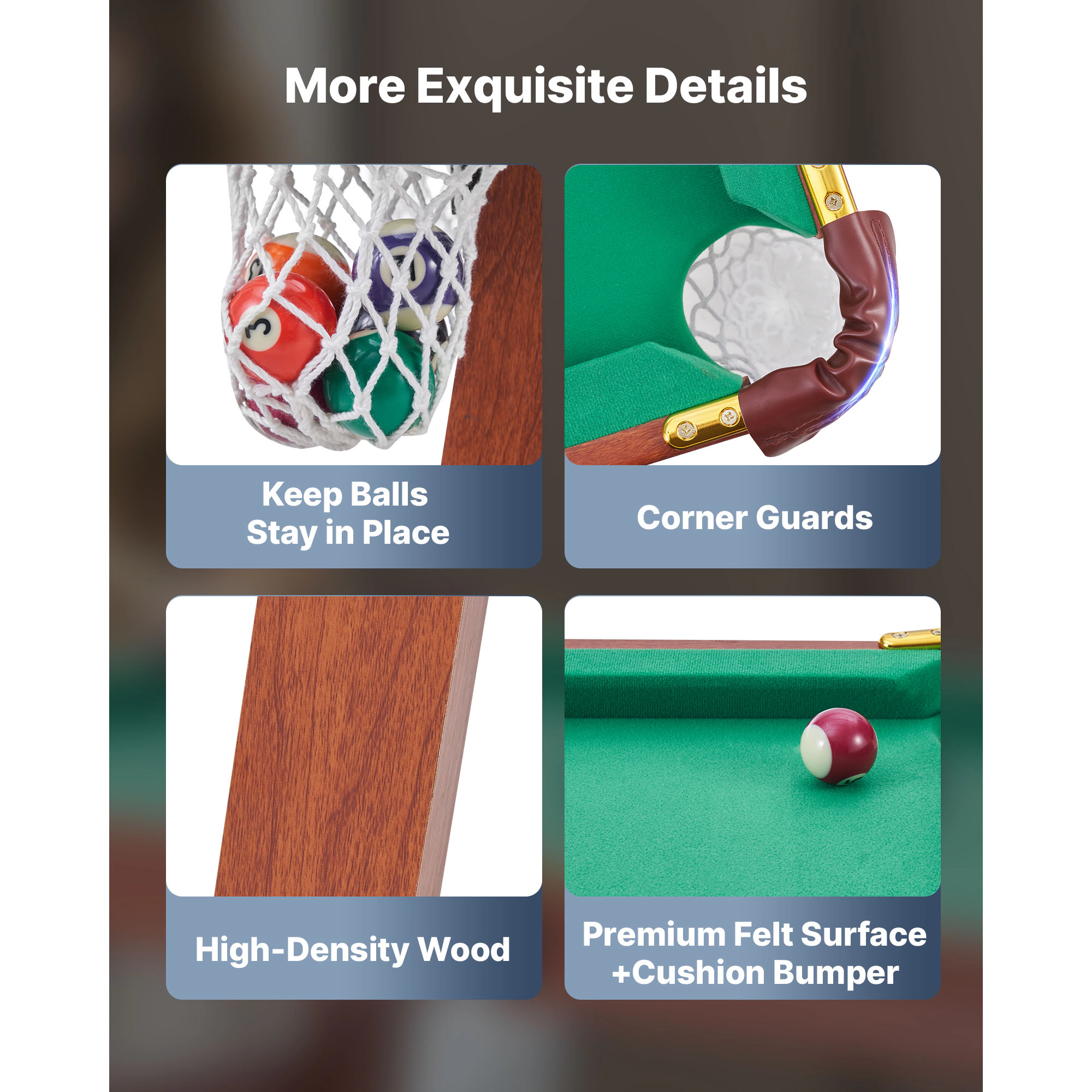 HONGGE Pool Table Portable Billiards Foldable Space-Saving Game Set Includes Brush with Cloth for Family Room