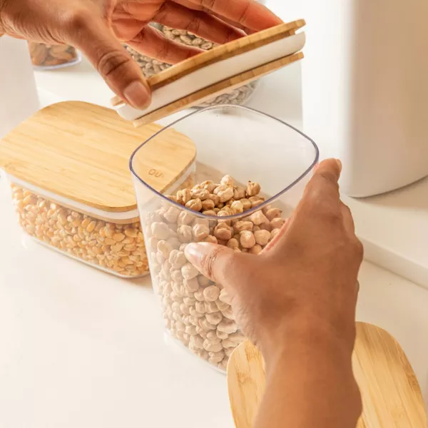OU Airtight Food Storage Container Set 32pc, Clear Plastic Container w/ Leak Proof Bamboo Lid Stackable Pantry Organizer