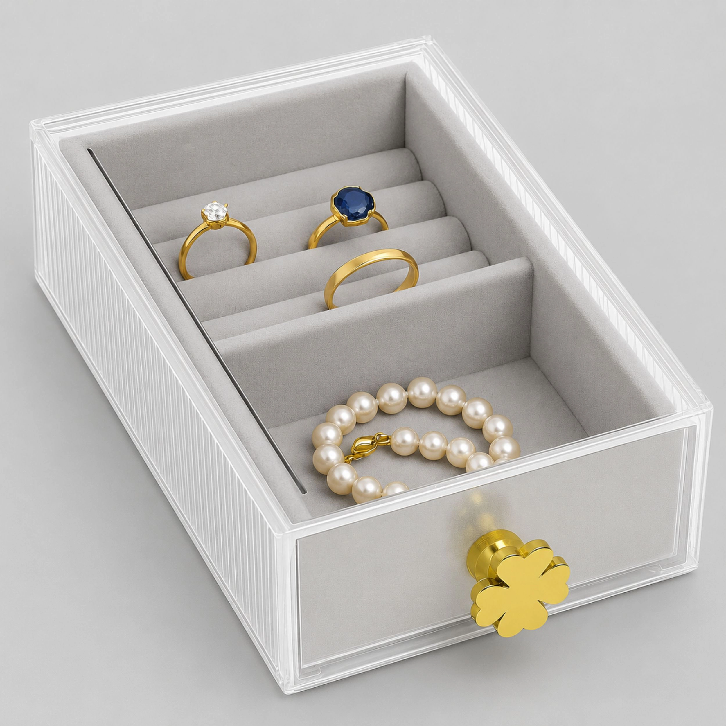 Home Collection Clear Acrylic Jewelry Organizer Box 4" x 7" with Felt Drawer