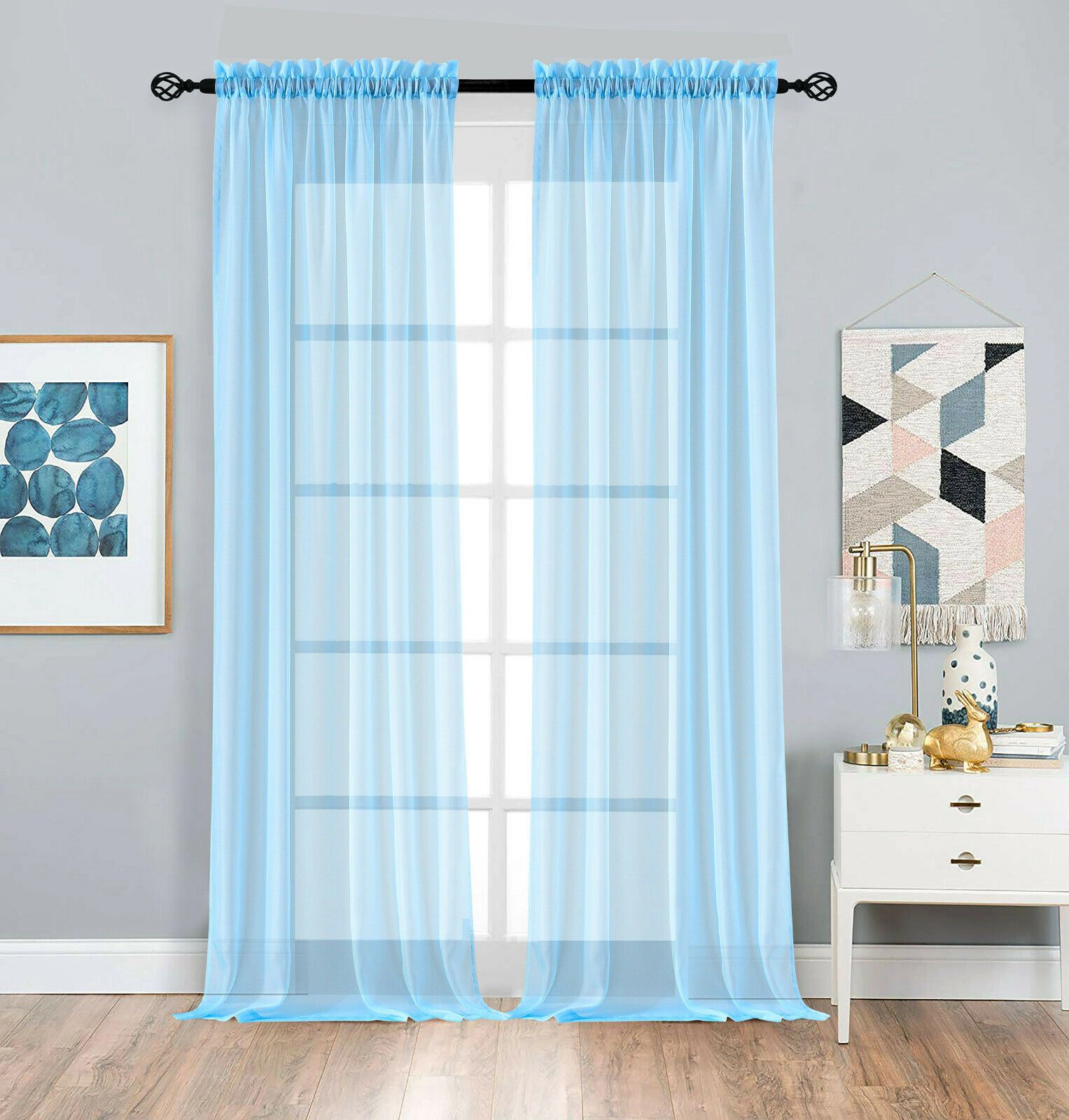 Designer Sheer Voile Rod Pocket Curtains For Small Windows