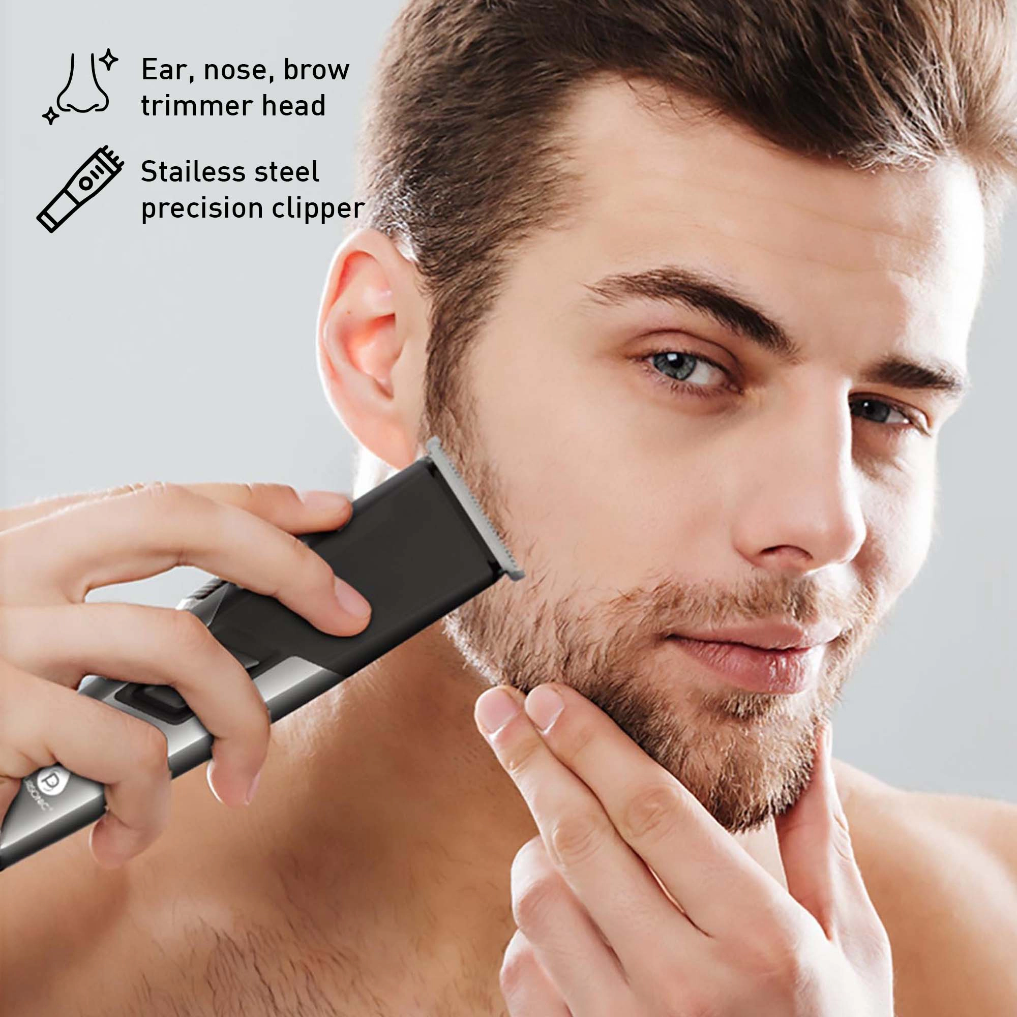 Pursonic Men's Rechargeable Hair, Beard, Nose & Ear Grooming Kit with Beard Care Grooming Bundle