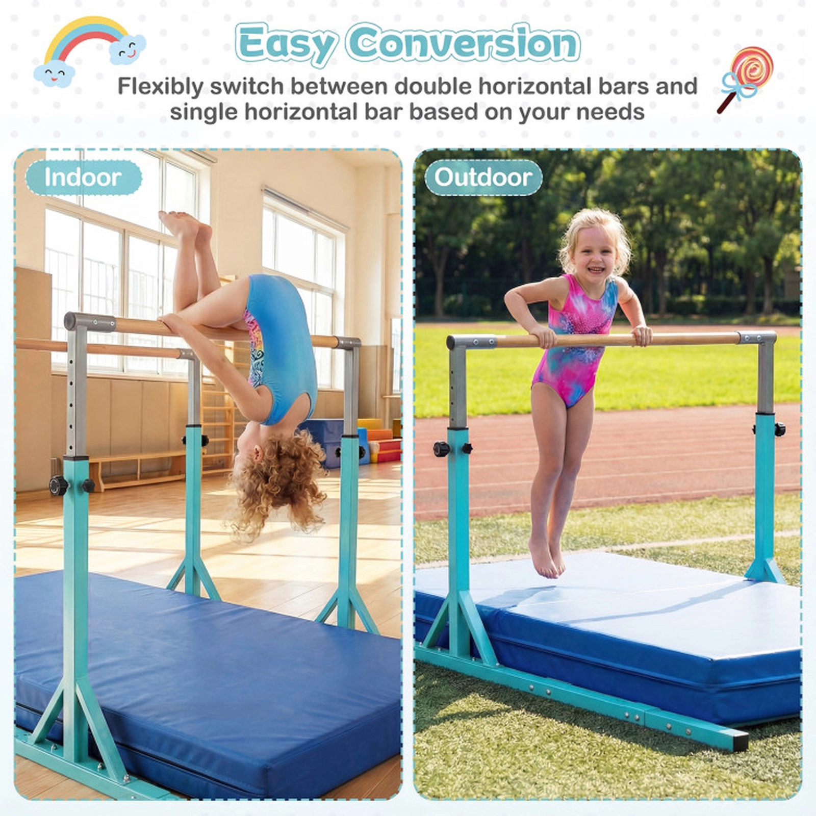 SUGIFT 8-ft Adjustable Double Horizontal Parallel Bars, 350-lb Capacity, Green