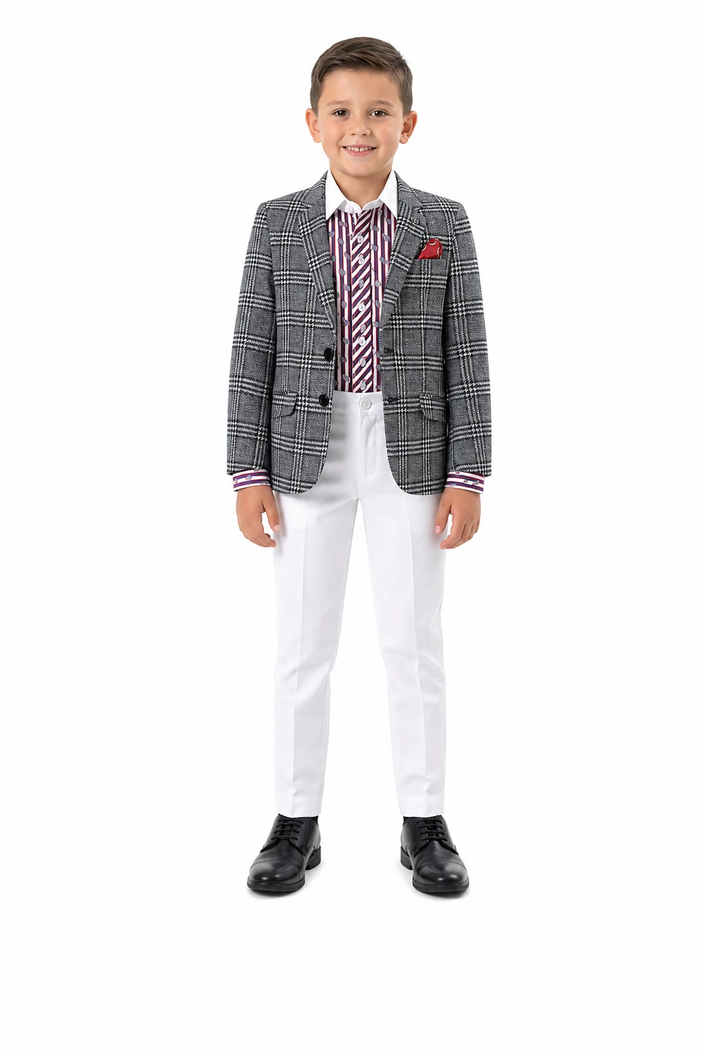 Elie Balleh Boys Slim Fit Windowpane Blazer