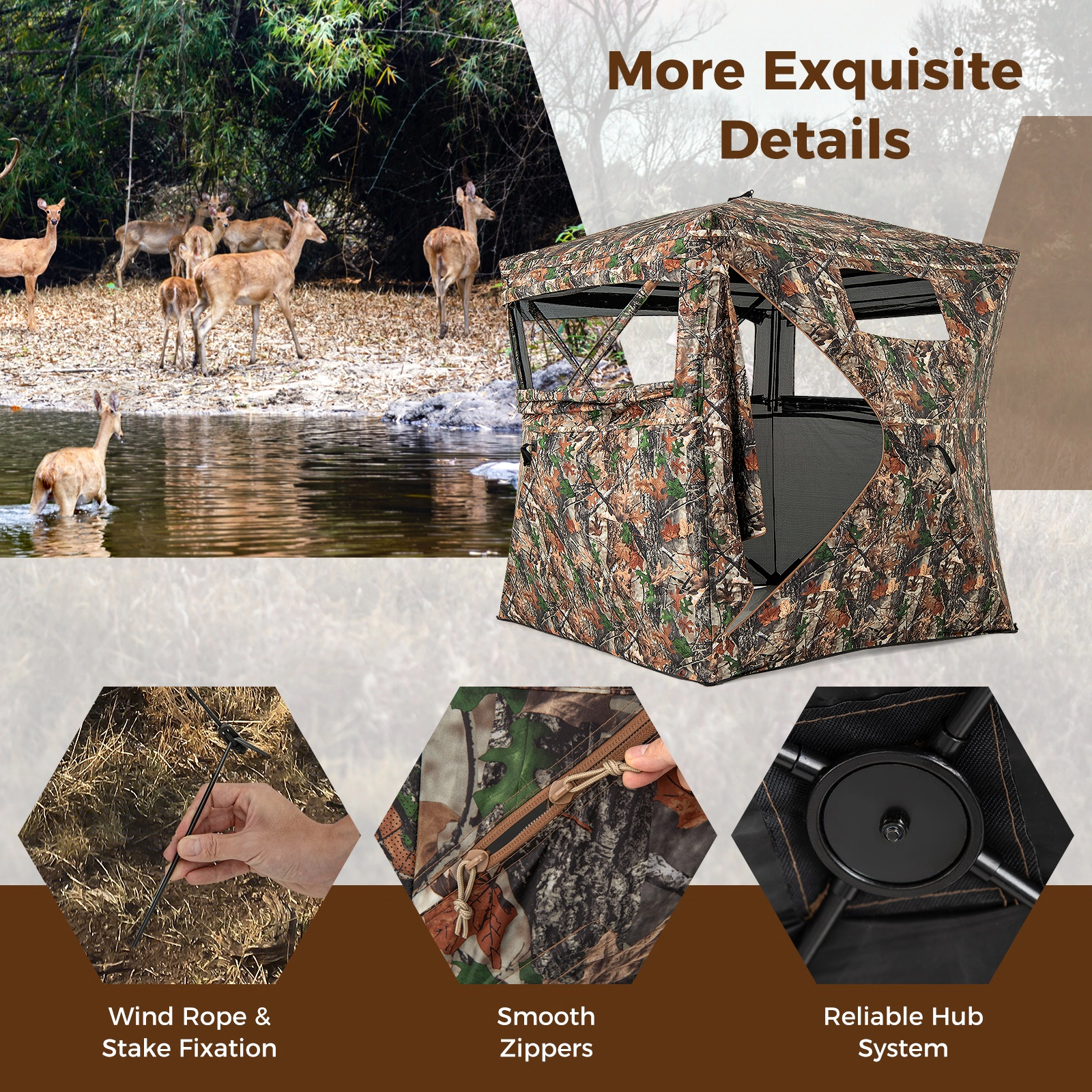 SUGIFT Green Camouflage 270-Degree Hunting Blind Tent with 3 Windows for 3-4 Hunters 72-in W 72-in D 82-in H