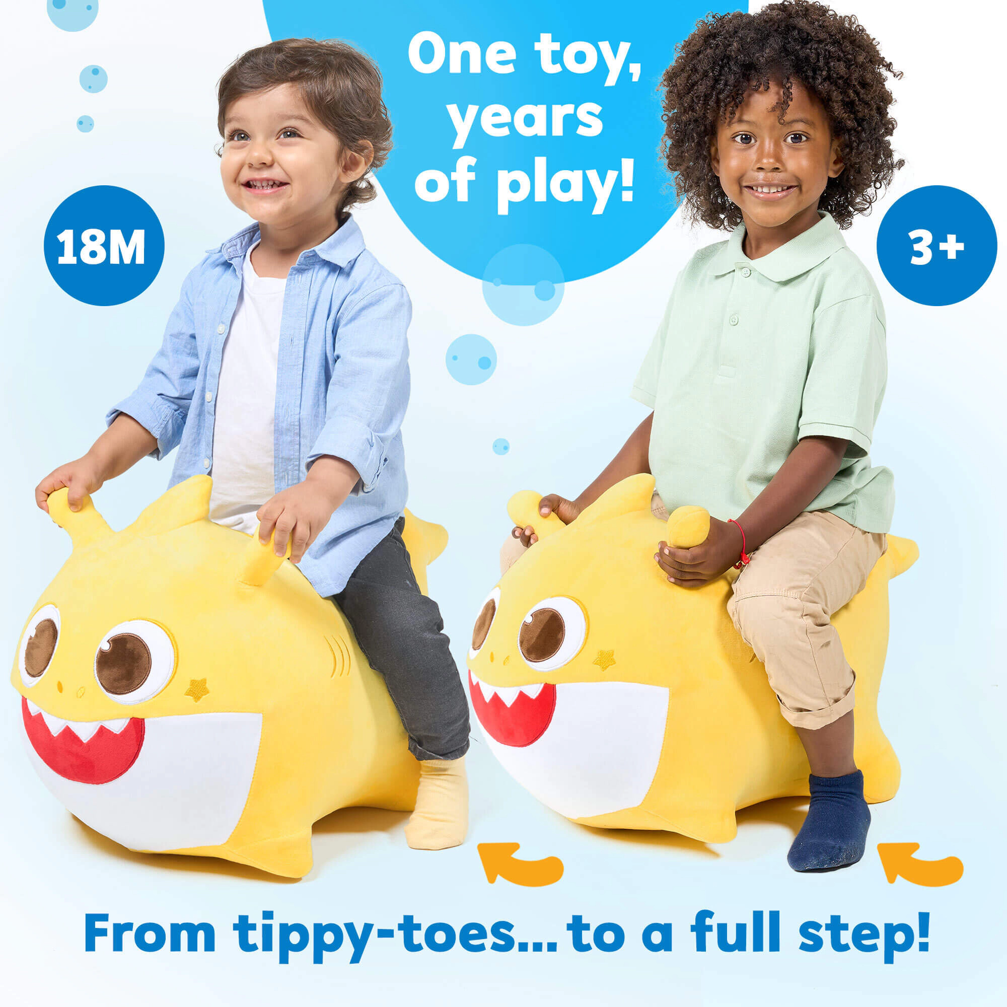 Pinkfong Kids Baby Shark Musical Bouncy Ride-On Toy - Soft Plush Hopper with Iconic Song