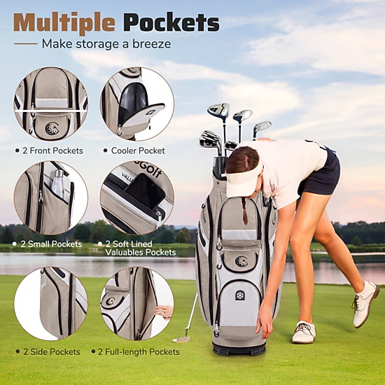 SUGIFT Khaki Golf Cart Bag with 14-Way Full Length Dividers and 11 Pockets 35.5-in H 13.5-in W 10.5-in D
