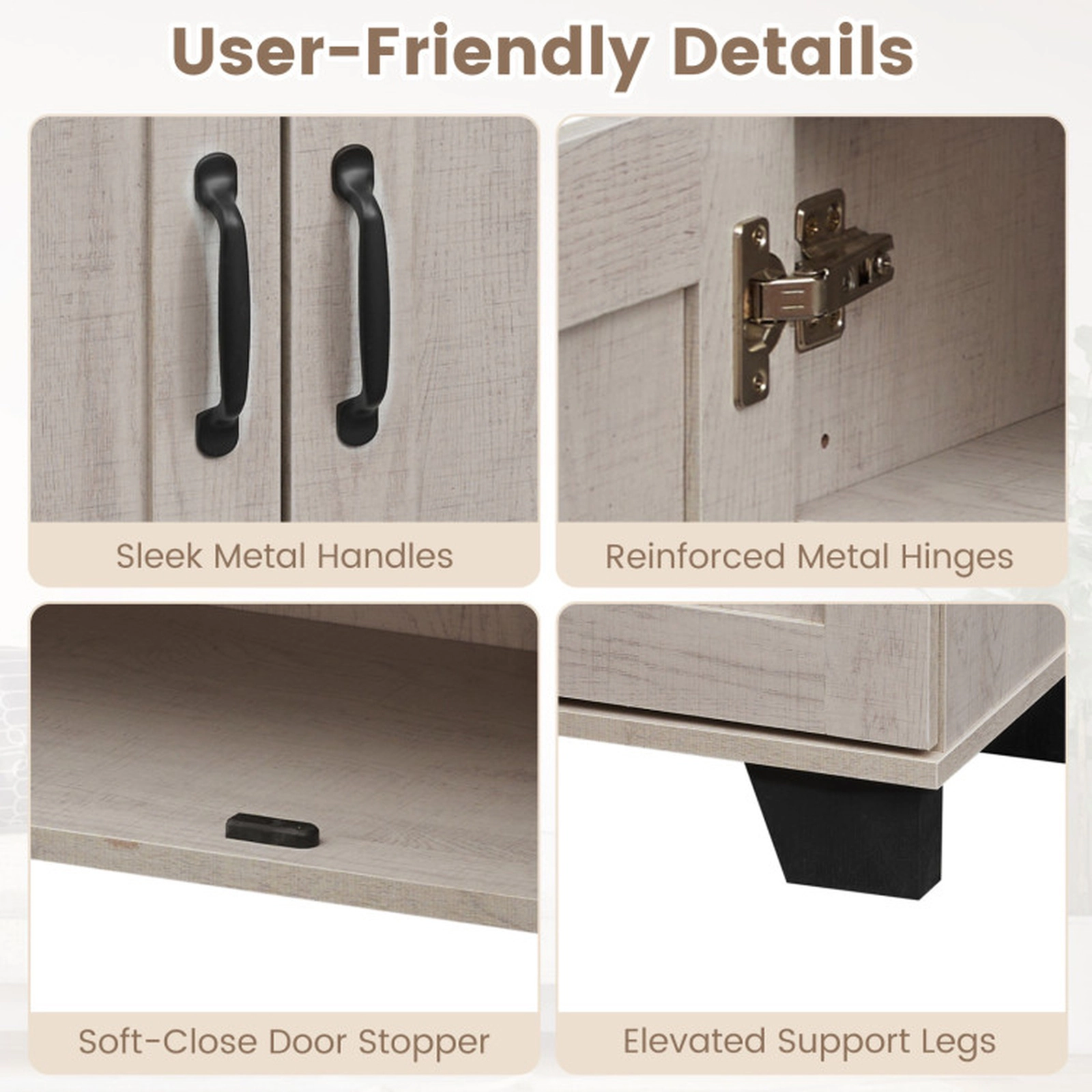 SUGIFT 45-in 132-lb Countertop Whitewashed Oak 3-Door Buffet Sideboard with 3-Level Adjustable Shelves