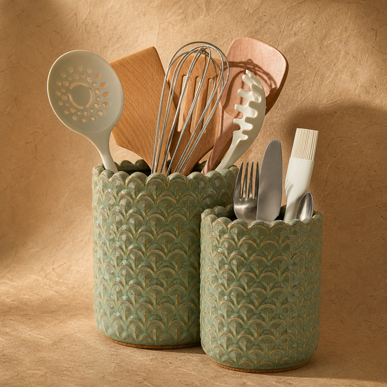 WZK Petal Ceramic Set of 2 Modern Kitchen Utensil Holder