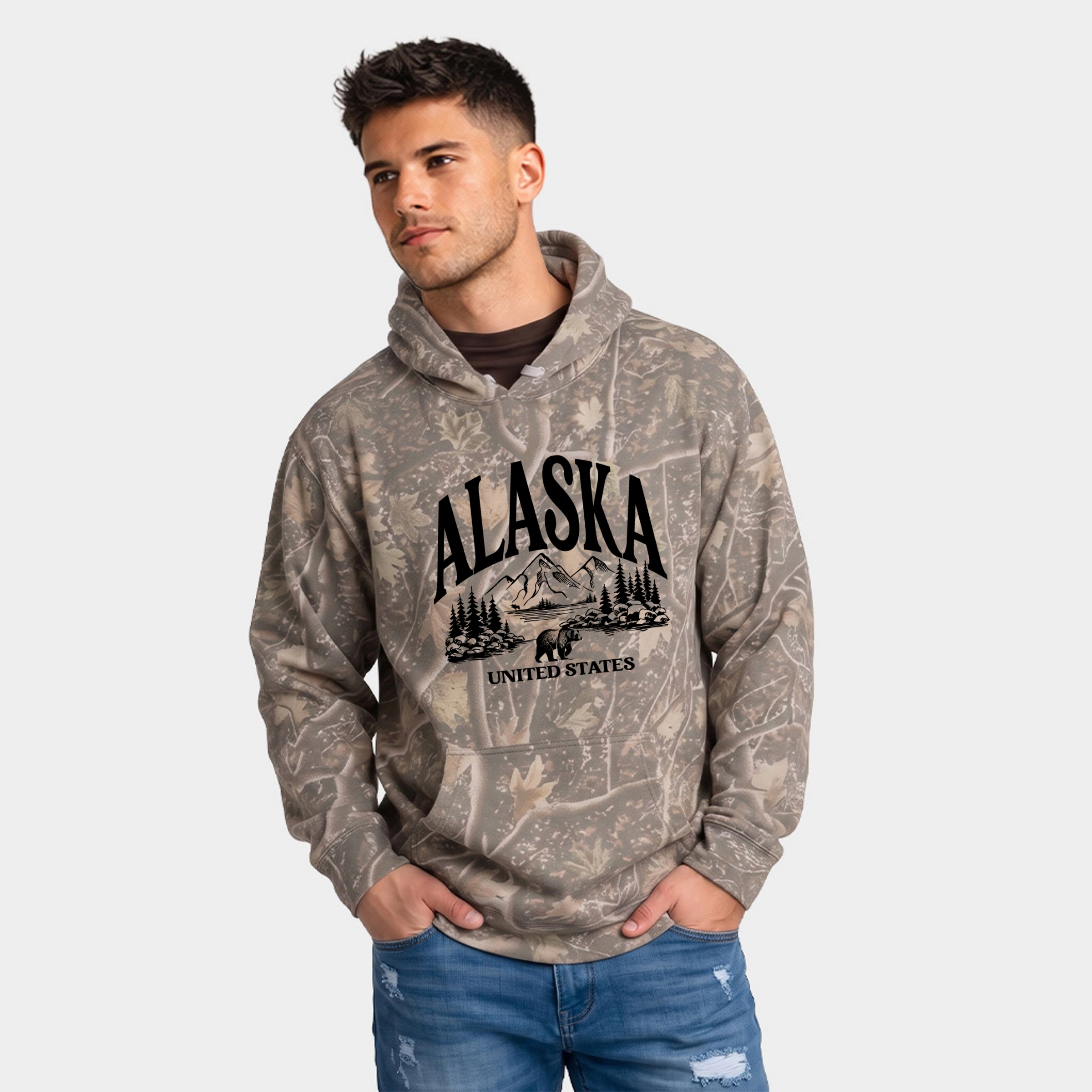 Simply Sage Market - Men's Camo Hoodie Alaska Forest Scene