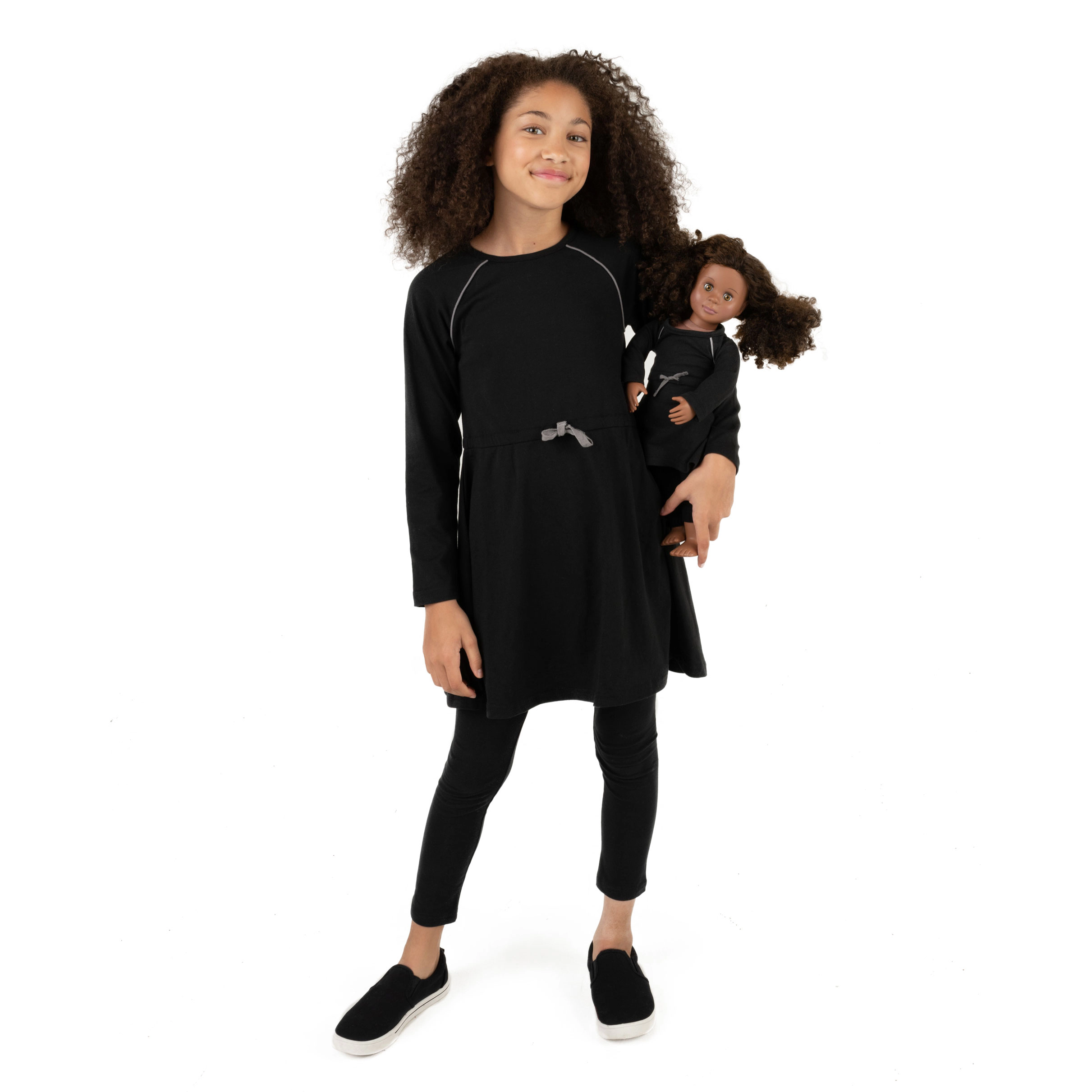 Leveret Girl & Doll Matching Neutral Drawstring Sweatshirt Dress