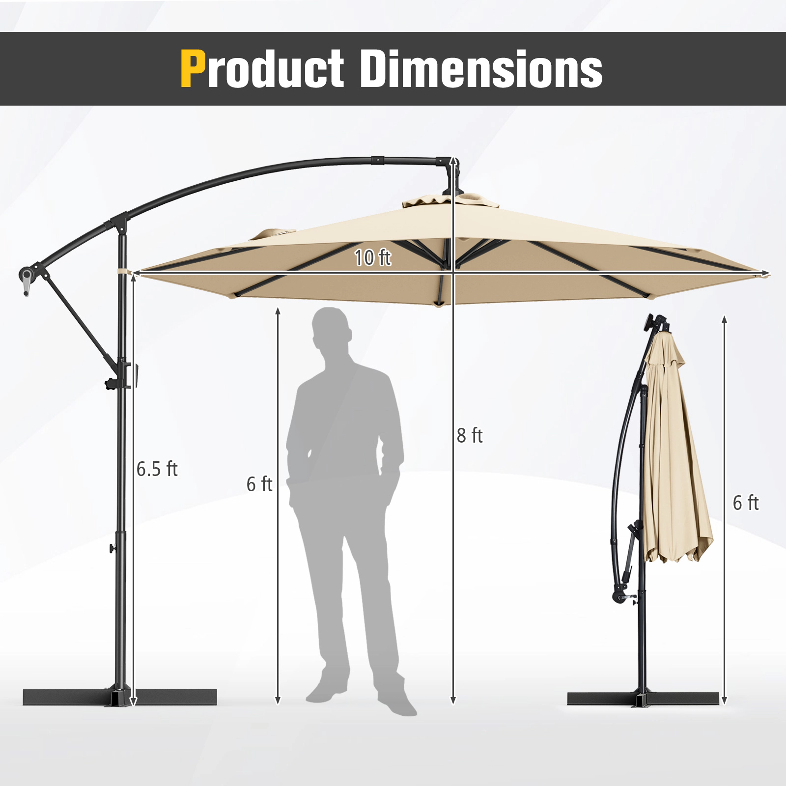 SUGIFT 10-ft Beige Offset Hanging Patio Umbrella with Infinite Tilt 360-Degree Rotation and 8 Metal Ribs