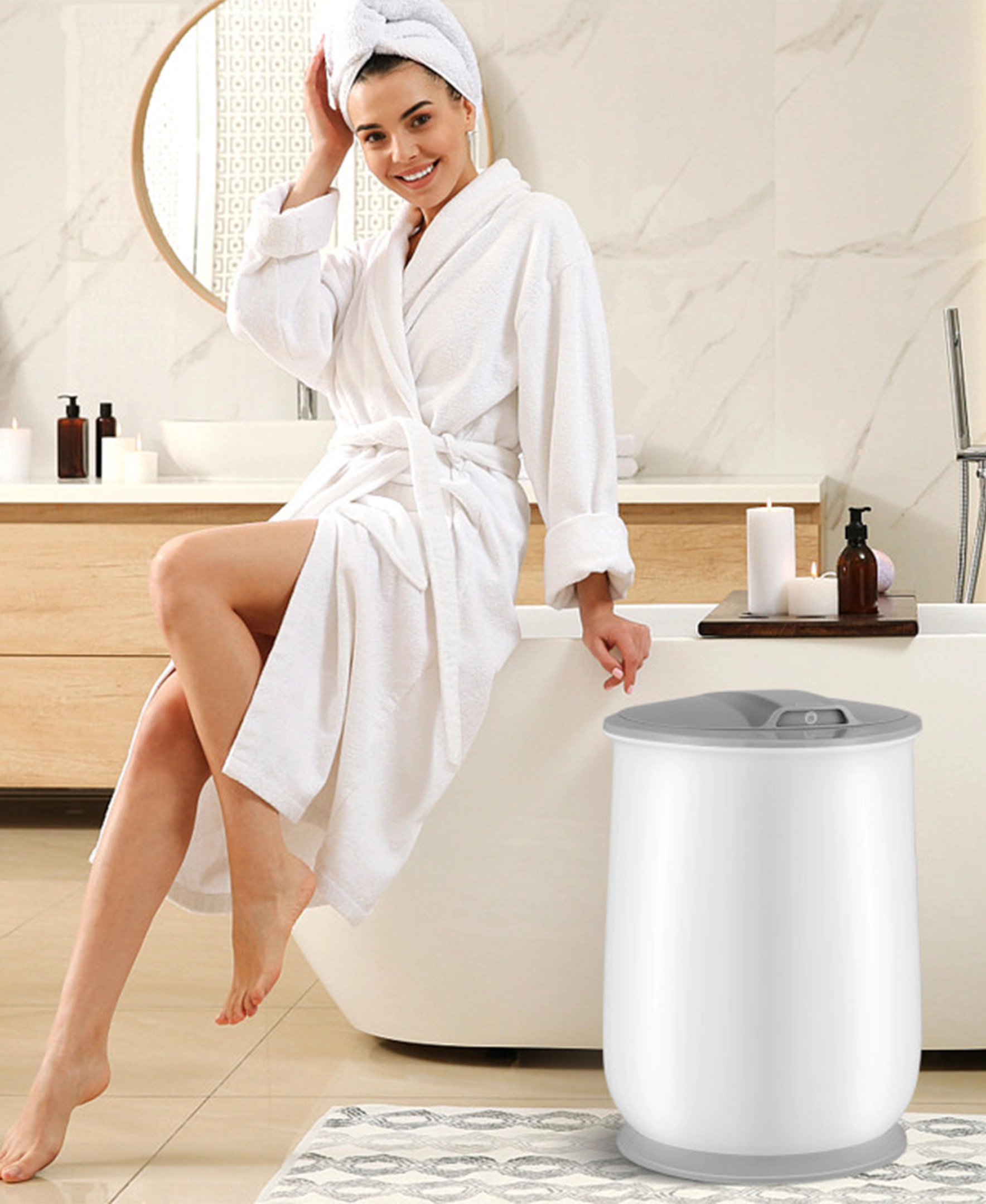 SUGIFT Fast Heating 5.5-Gallon Towel Warmer Bucket with Auto Shut Off 13.5-in Wide Bathroom Towel Warmer White and Gray