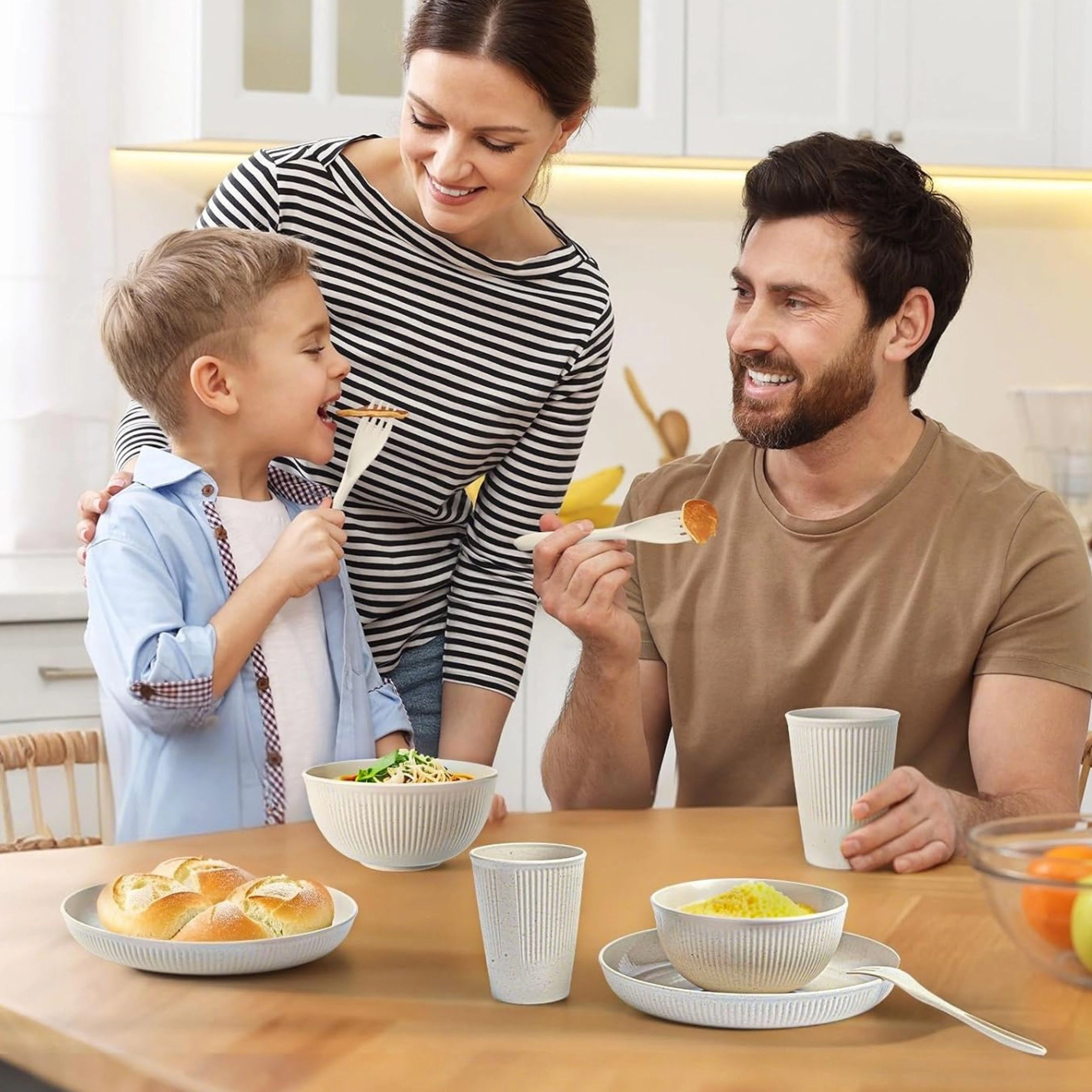 Stock Preferred Pack of 6 Wheat Straw Dinnerware Set for 6 with Plates Bowls Cups and Cutlery