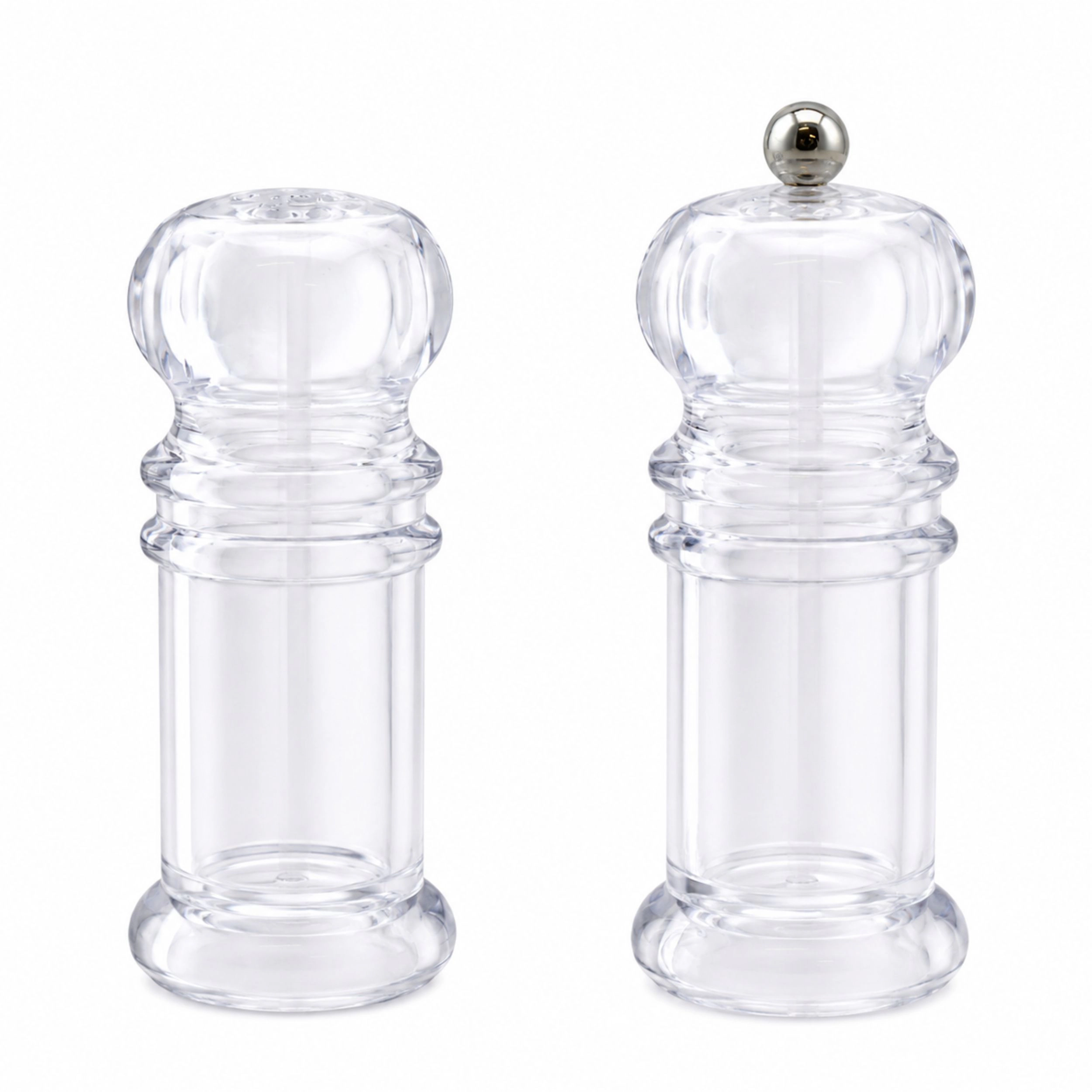Home Collection Salt Shaker & Pepper Mill Set 4 Inch Clear Plastic Seasoning Set