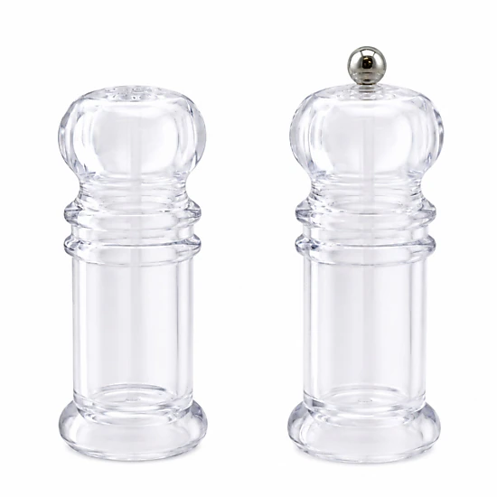 Home Collection Salt Shaker & Pepper Mill Set 4 Inch Clear Plastic Seasoning Set