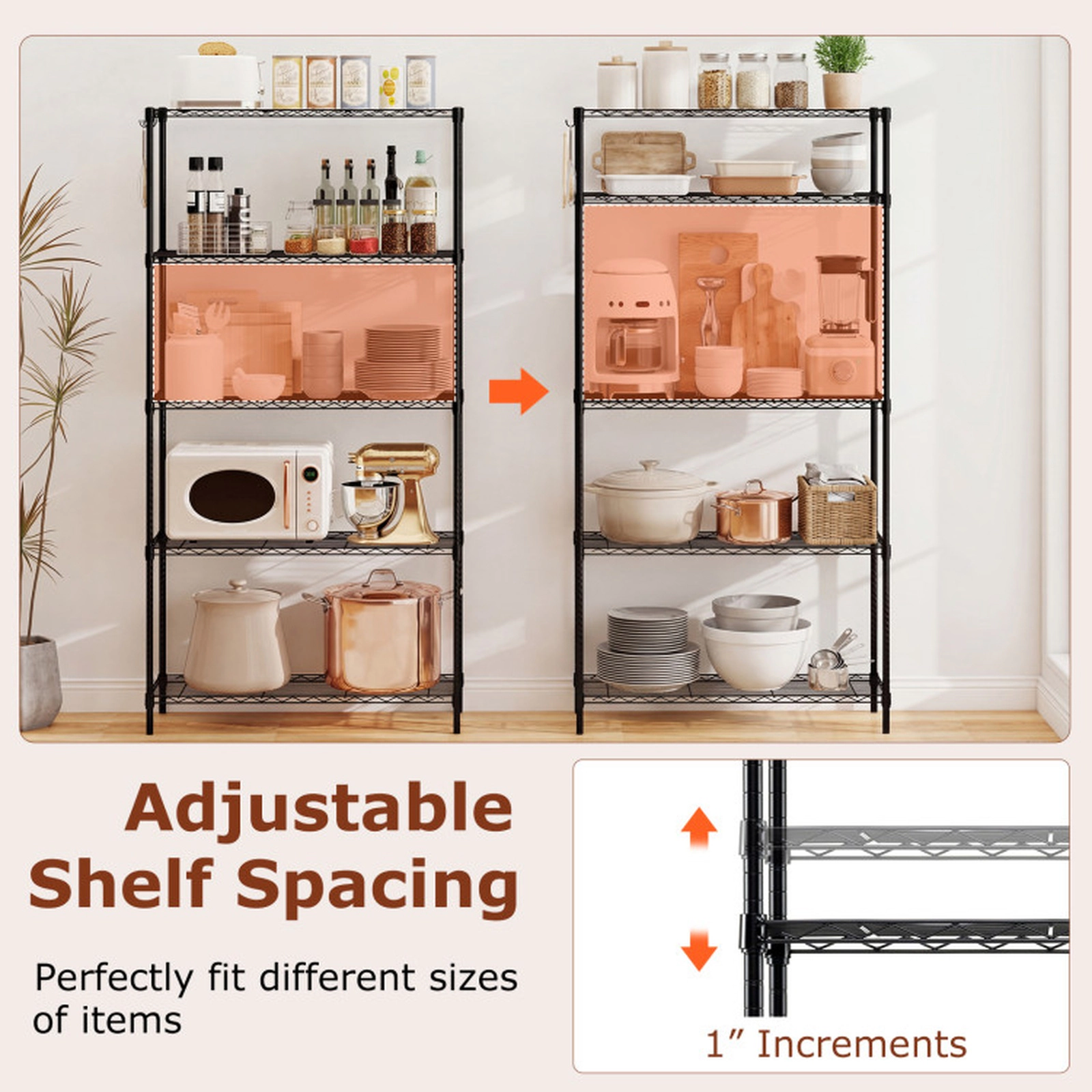 SUGIFT 5-Tier Adjustable Storage Shelving Unit with V-Shaped Wire Rack 1250-lb Total Capacity 250-lb Per Shelf Black