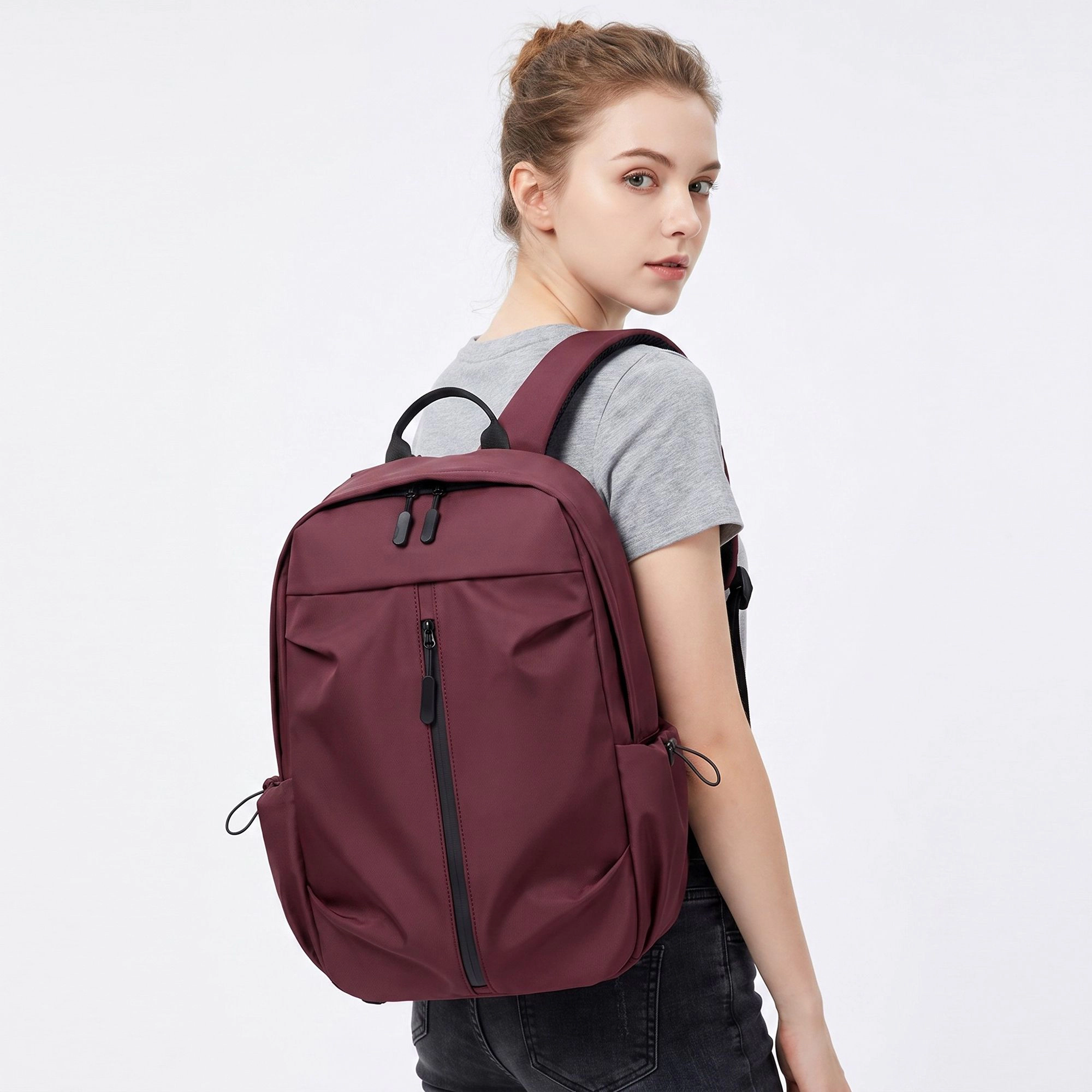 Alilang Women's Lightweight Laptop Backpack with Vertical Front Zip Pocket Side Pockets and Adjustable Padded Straps
