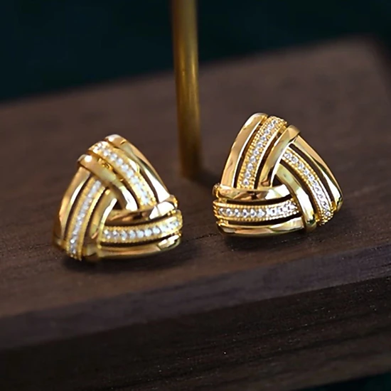 Wardrobe Whimsy Womens Interwoven Triangle Pave Cubic Zirconia Clip‑On Stud Earrings