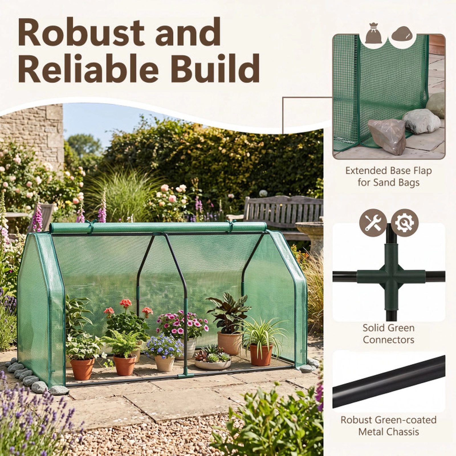SUGIFT Green Portable Mini Greenhouse with PE Cover and Zippered Roll-Up Door 71-in W 36-in D 36-in H