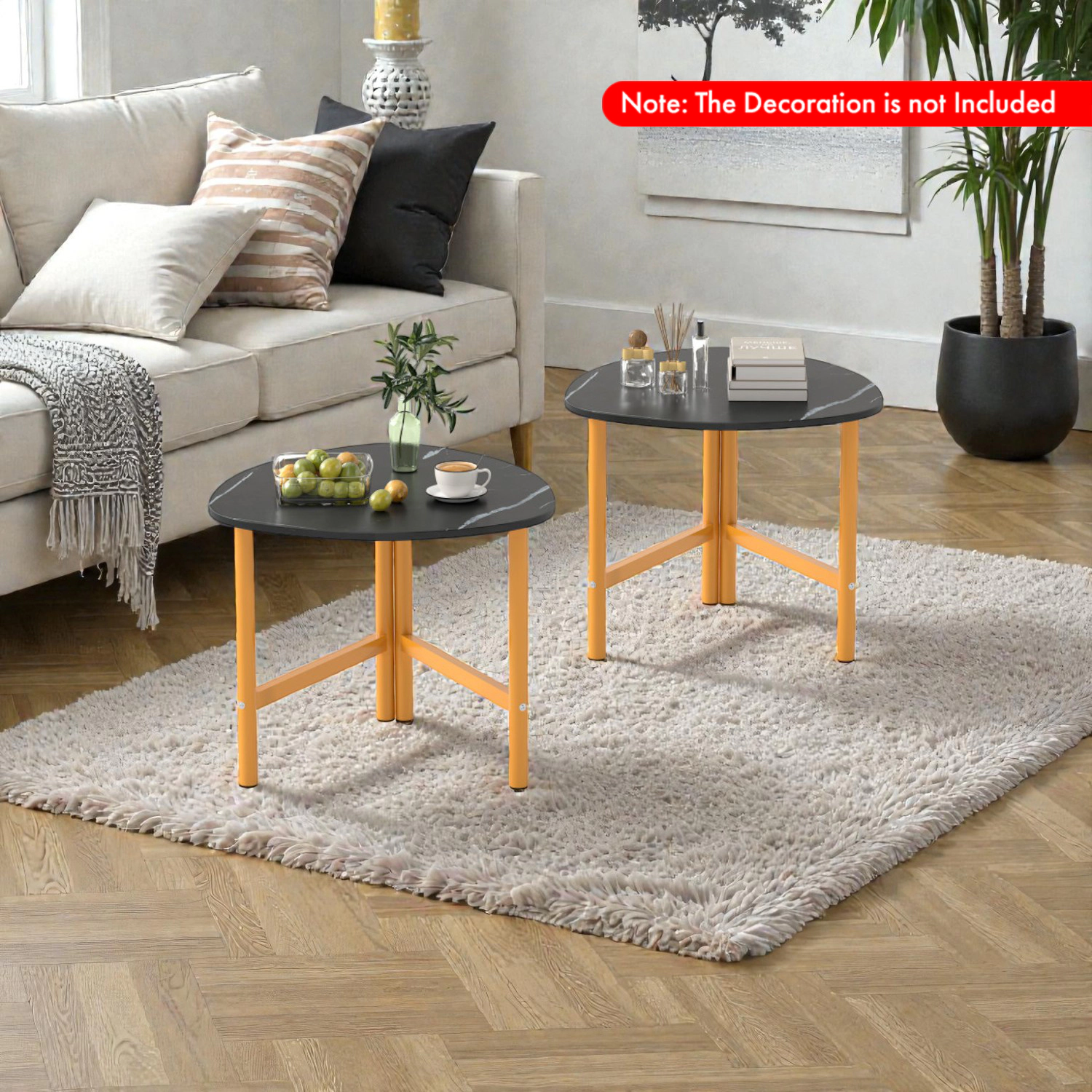 Hivvago 2 Piece Triangle Coffee Tables with Sleek Oval Tops and Minimalist Metal Supports
