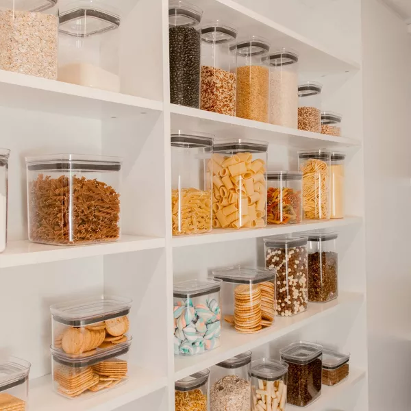 OU Airtight Food Storage Container 8pc, BPA Free Clear Plastic Containers w/ Leak Proof Lid, Stackable Pantry Organizer