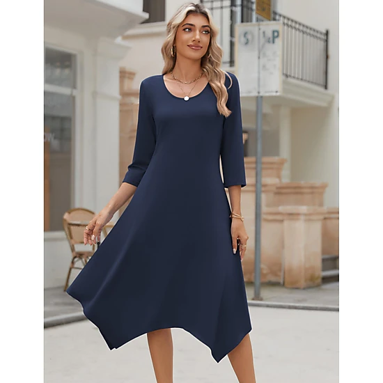 Zeagoo Women's Scoop Neck Three Quarter Sleeve Midi Dress