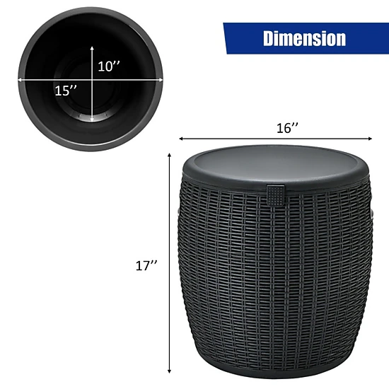 SUGIFT Black 9.5-gal 4-in-1 Rattan Style Ice Cooler Bucket Side Table and Stool with Drainage Plug