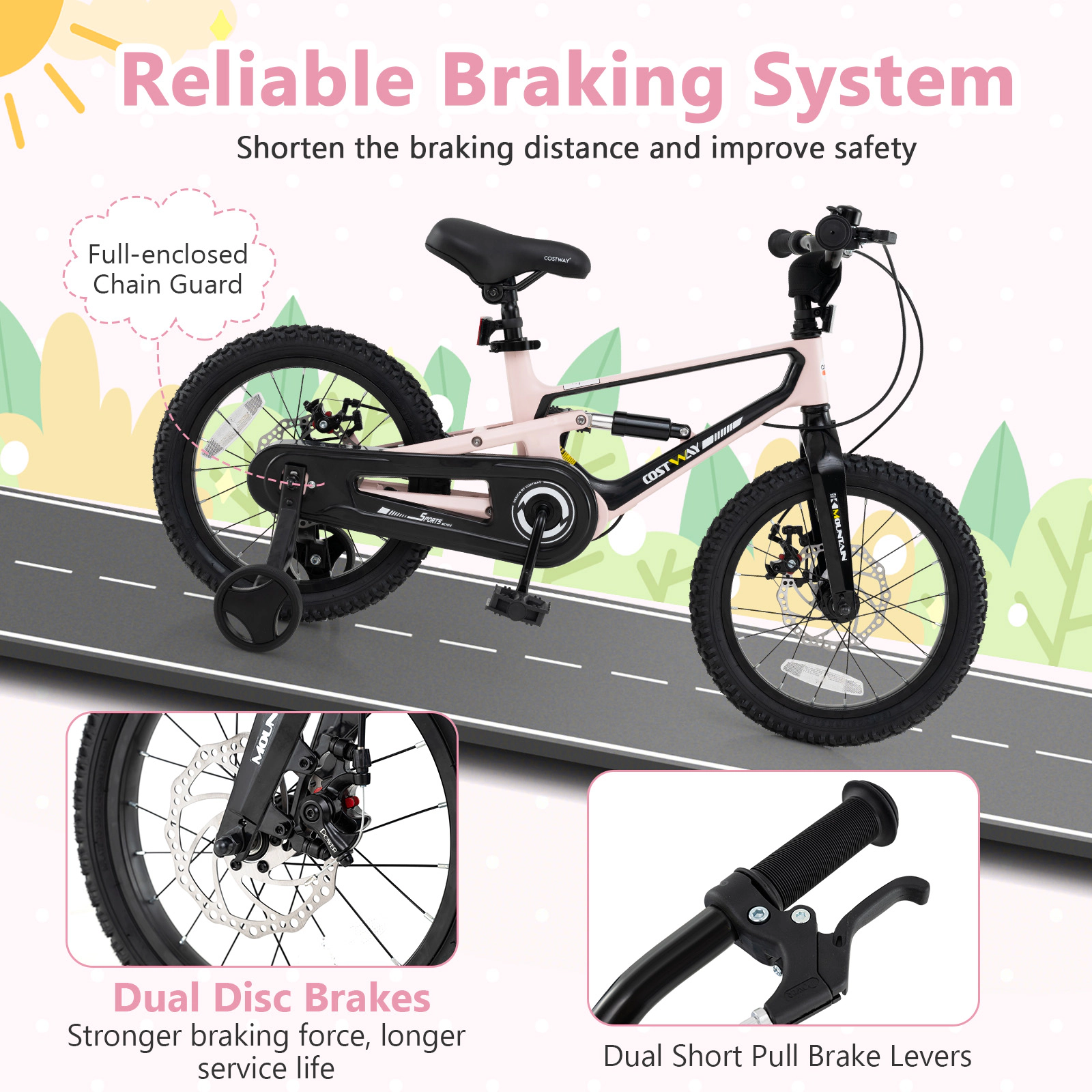 LJG 16 Inch Kids Bike Lightweight with Detachable Training Wheels for Aged 4 to 7-16 Inches