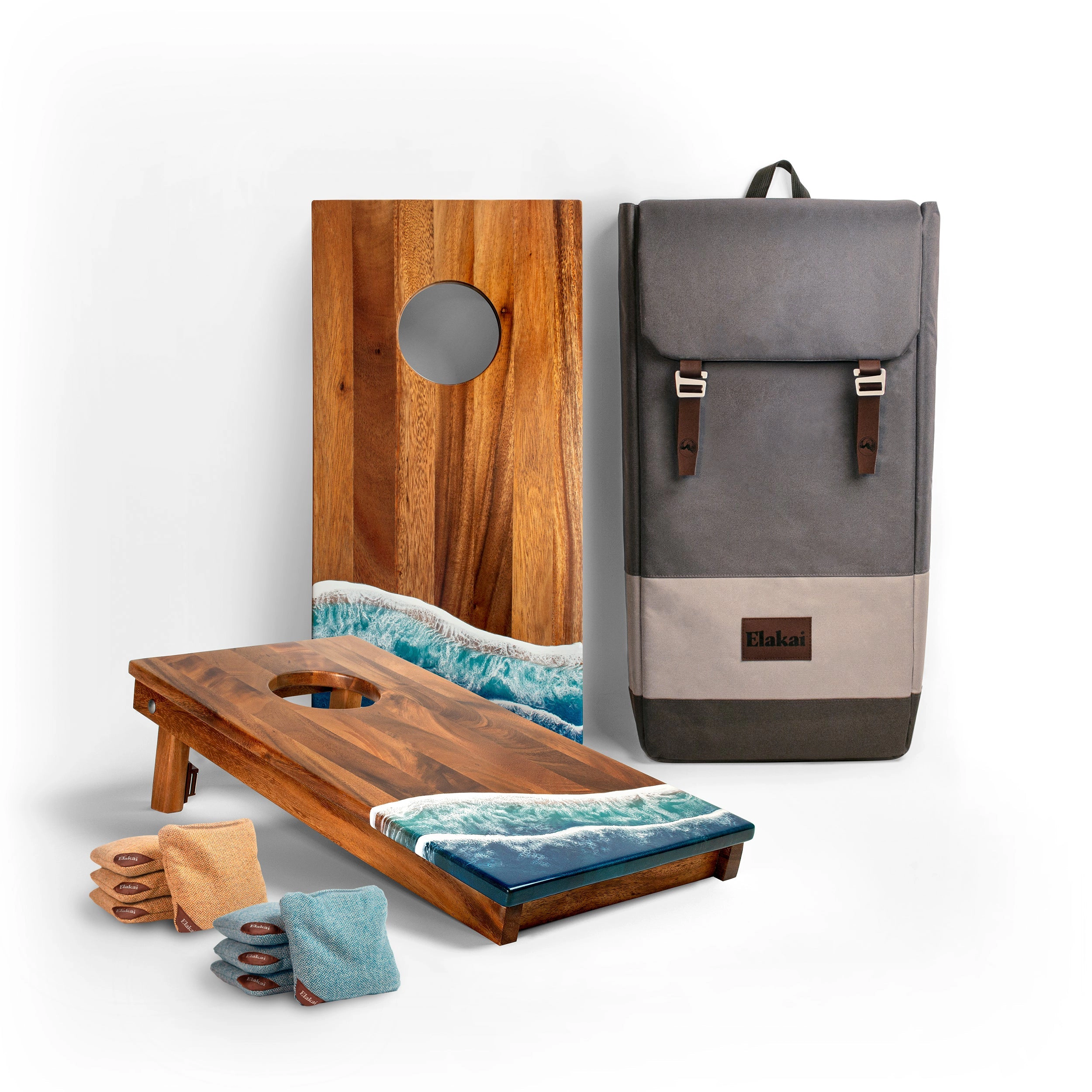 Elakai 1ft x 2ft Beach Epoxy Resin Wood Compact Travel Cornhole Board Set