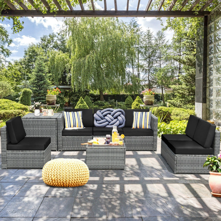 Hivvago 8 Pieces Wicker Sofa Rattan Dining Set Patio Furniture With Storage Table