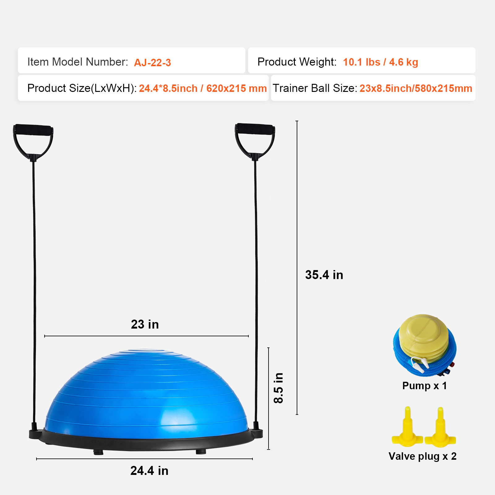 HONGGE Half Exercise Ball Trainer Balance Ball Trainer Stability Ball Yoga Ball with Resistance Bands & Foot Pump