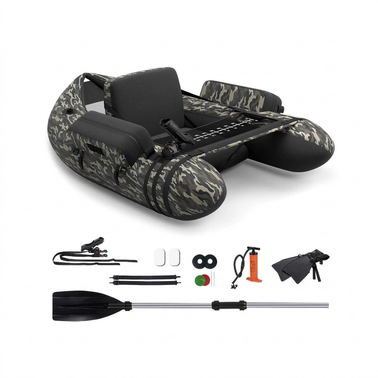 SUGIFT 350-lb Capacity Inflatable Float Tube with Adjustable Shoulder Straps Rod Holder and Aluminum Paddle