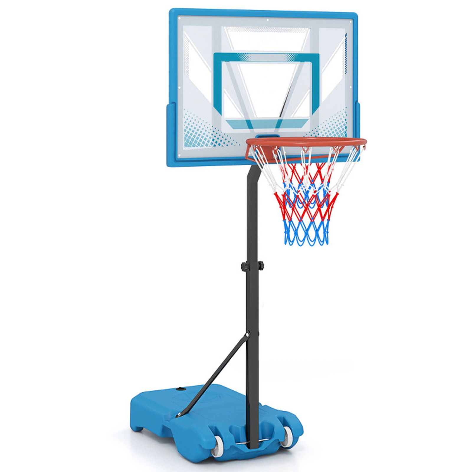SUGIFT 3-Level Pool Basketball Hoop with Oversized 32.5-in Backboard and Weighted Base Blue + Black + White + Red