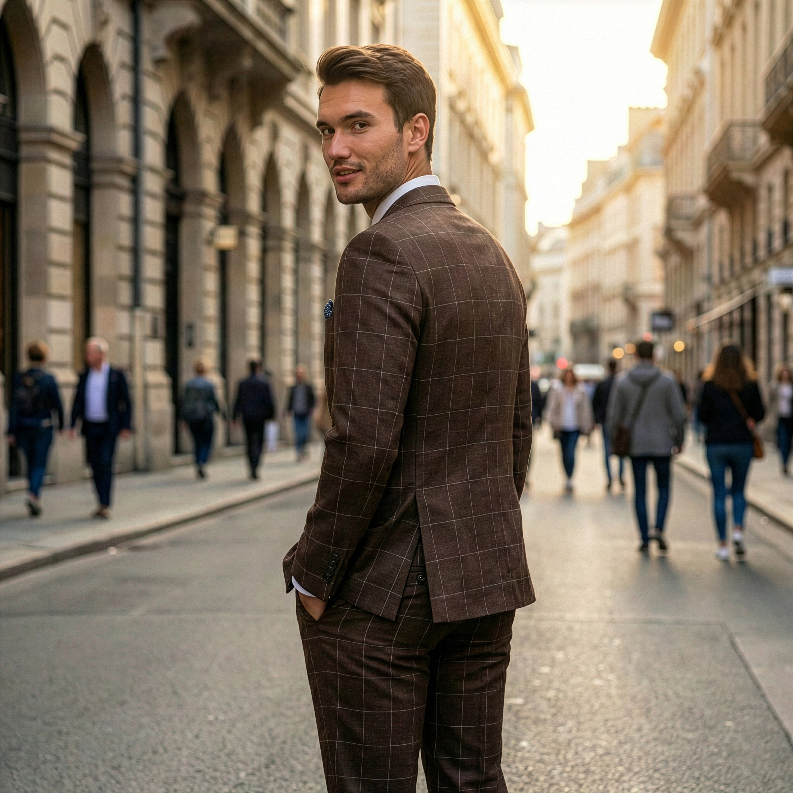 Sean Alexander Mens Skinny Fit Windowpane 3 Piece Suit Set