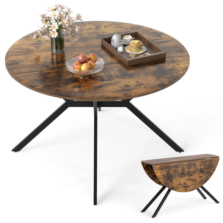 Hivvago Space-Saving Round Dining Table, 47", with Foldable Drop-Leaf Extension