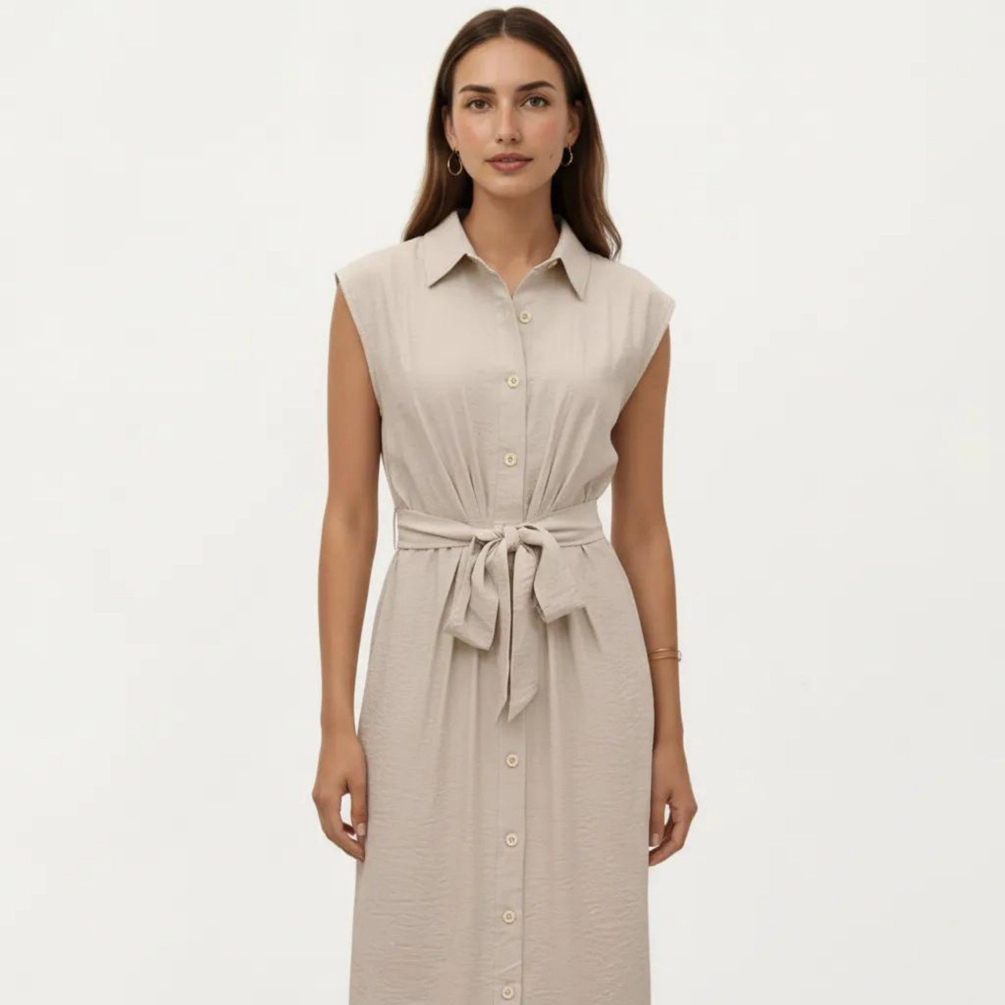 Anna-Kaci Women's Sleeveless Button Front Collared Neck Relaxed Fit Flowy Silhouette Midi Dress