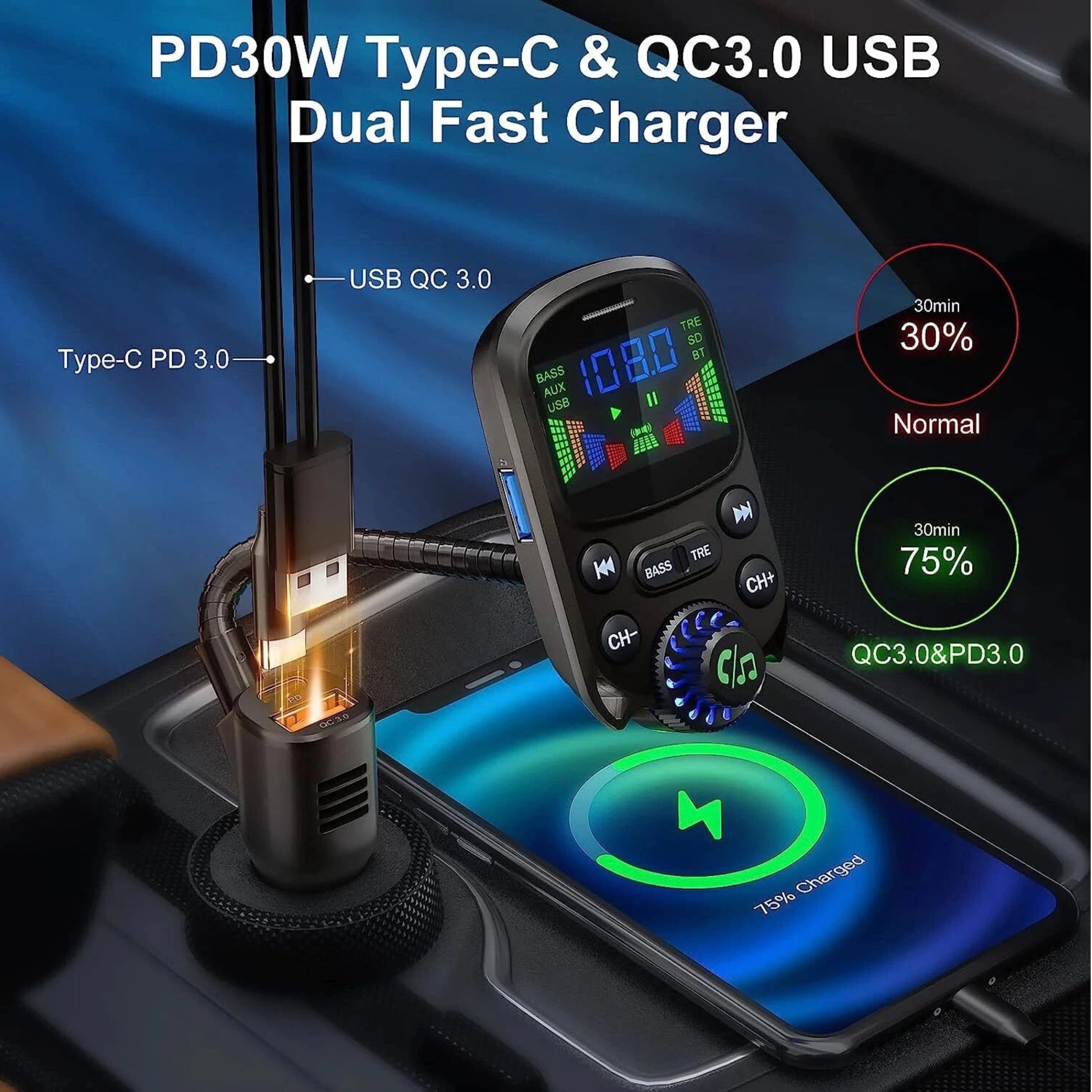Home Collection Bluetooth Car FM Transmitter MP3 Player with USB Charger