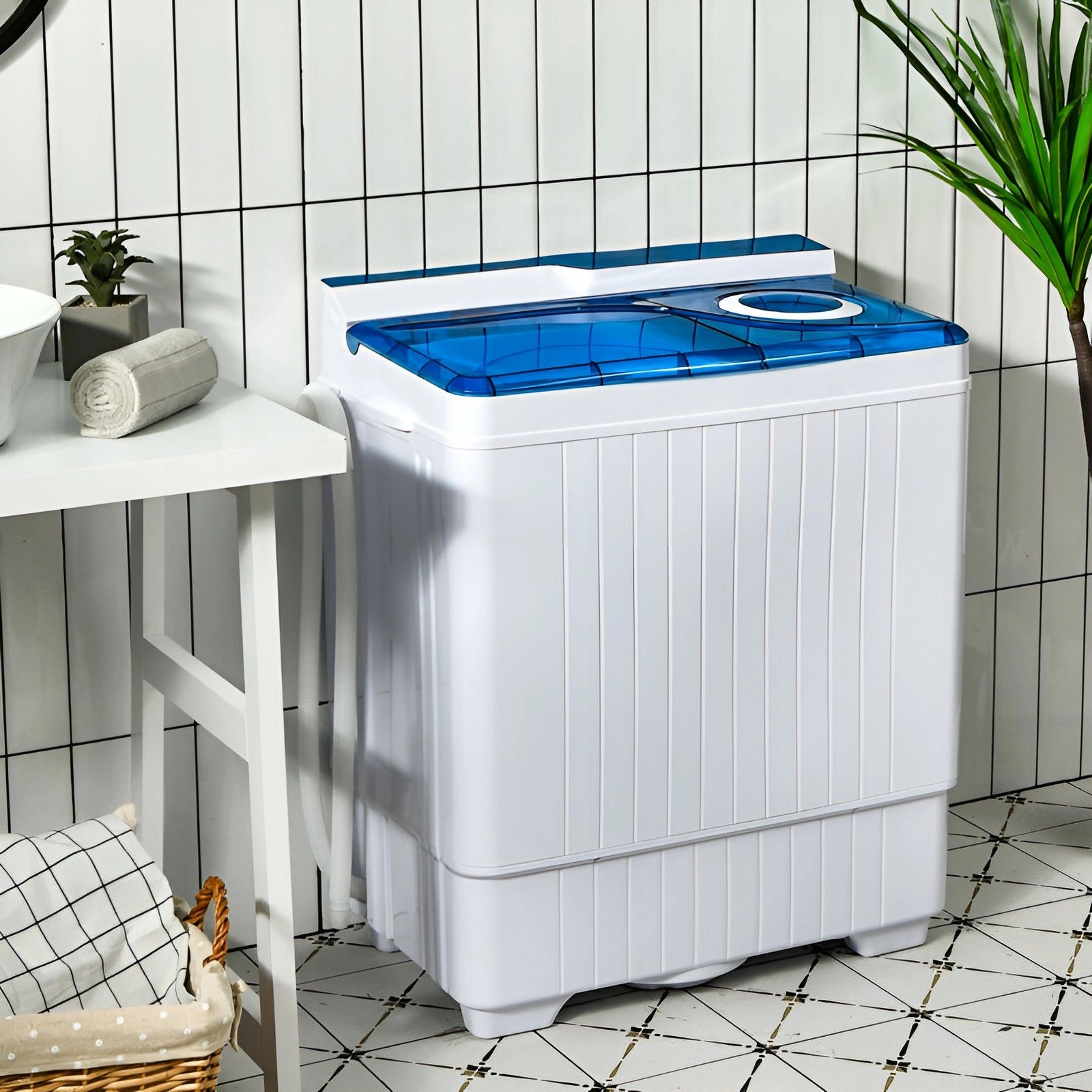 SlickBlue 18 lbs Twin Tub Portable Washing Machine with Spin Dryer