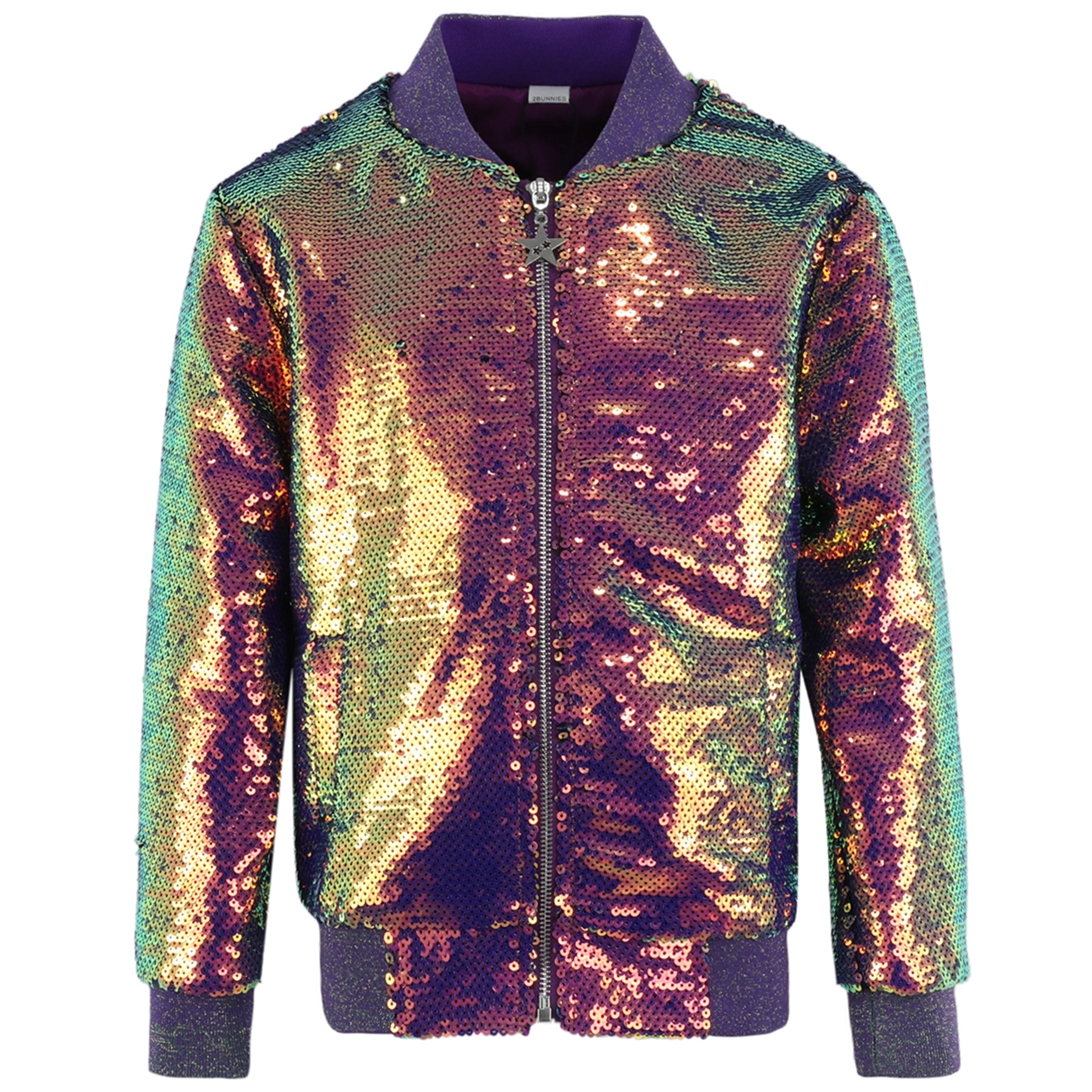 2Bunnies Girls' Mermaid Iridescent Sequin Bomber Jacket