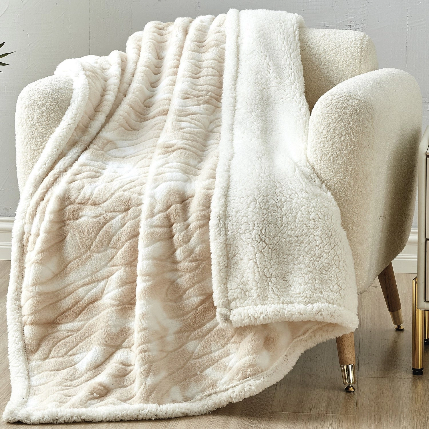Plazatex Alaska Sherpa Decorative Super Soft Throw Blanket for Sleep/Decor 50" X 60" Beige