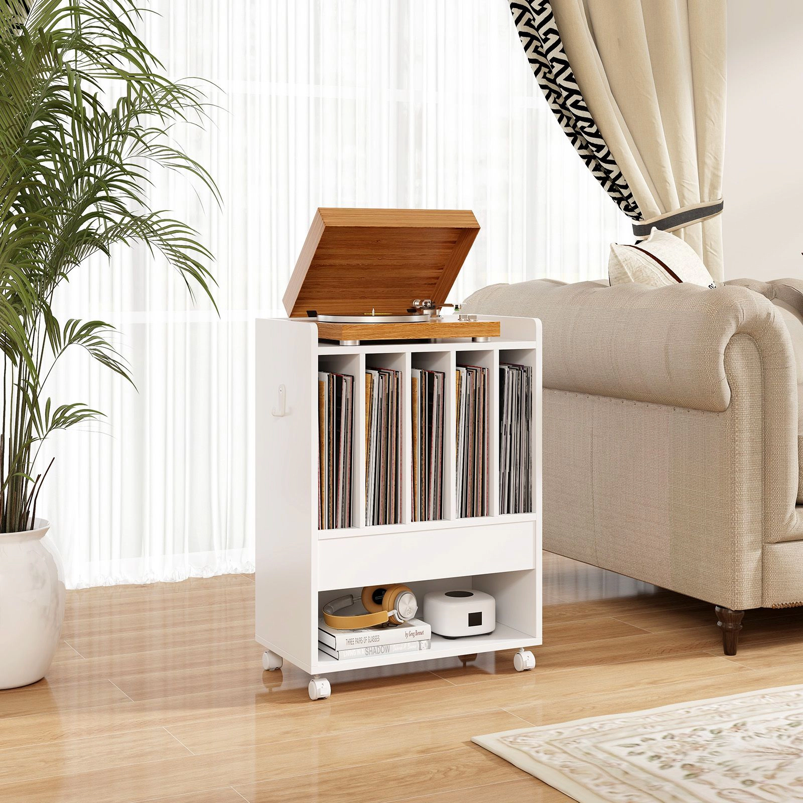 SlickBlue White Side Table with Storage Drawer and Shelves
