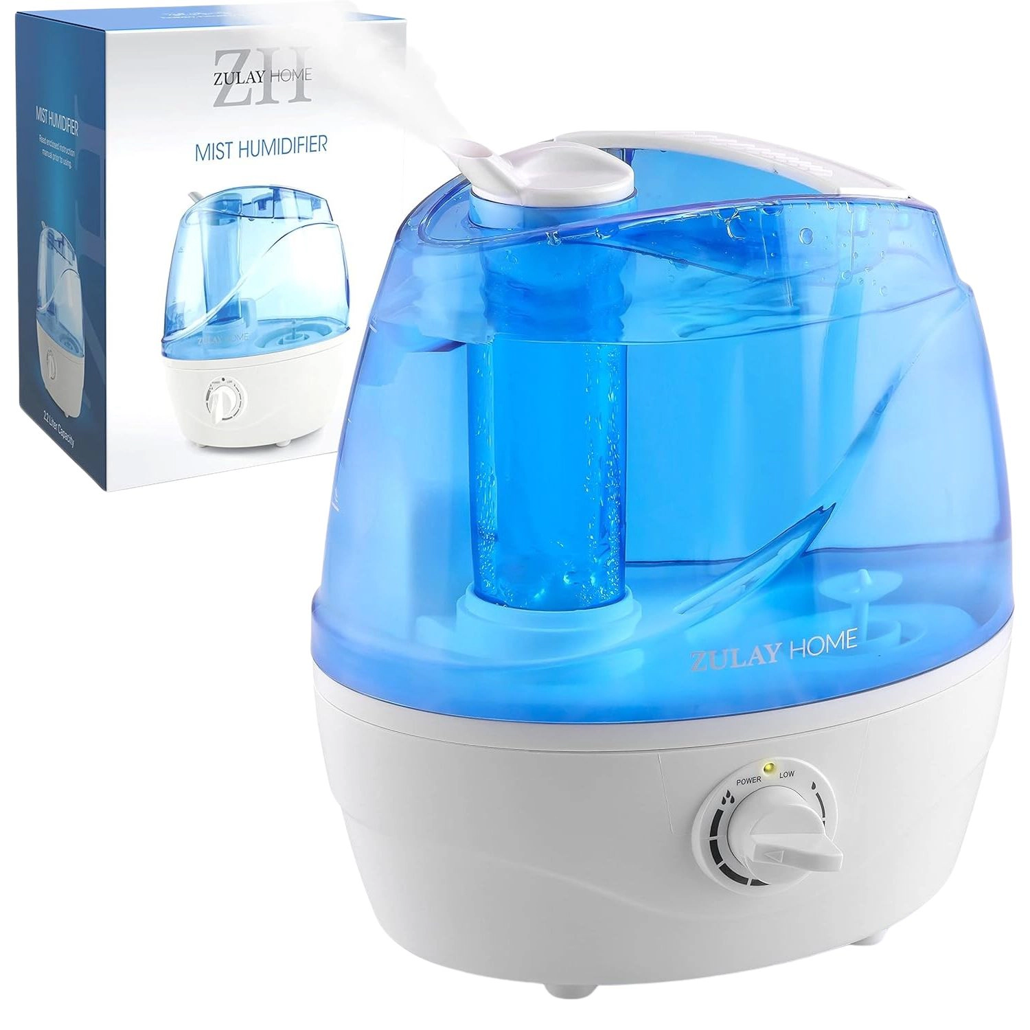 Zulay Home Cool Mist Humidifiers For Bedroom (2.2L Water Tank) - Quiet Ultrasonic with Auto Shutoff Feature