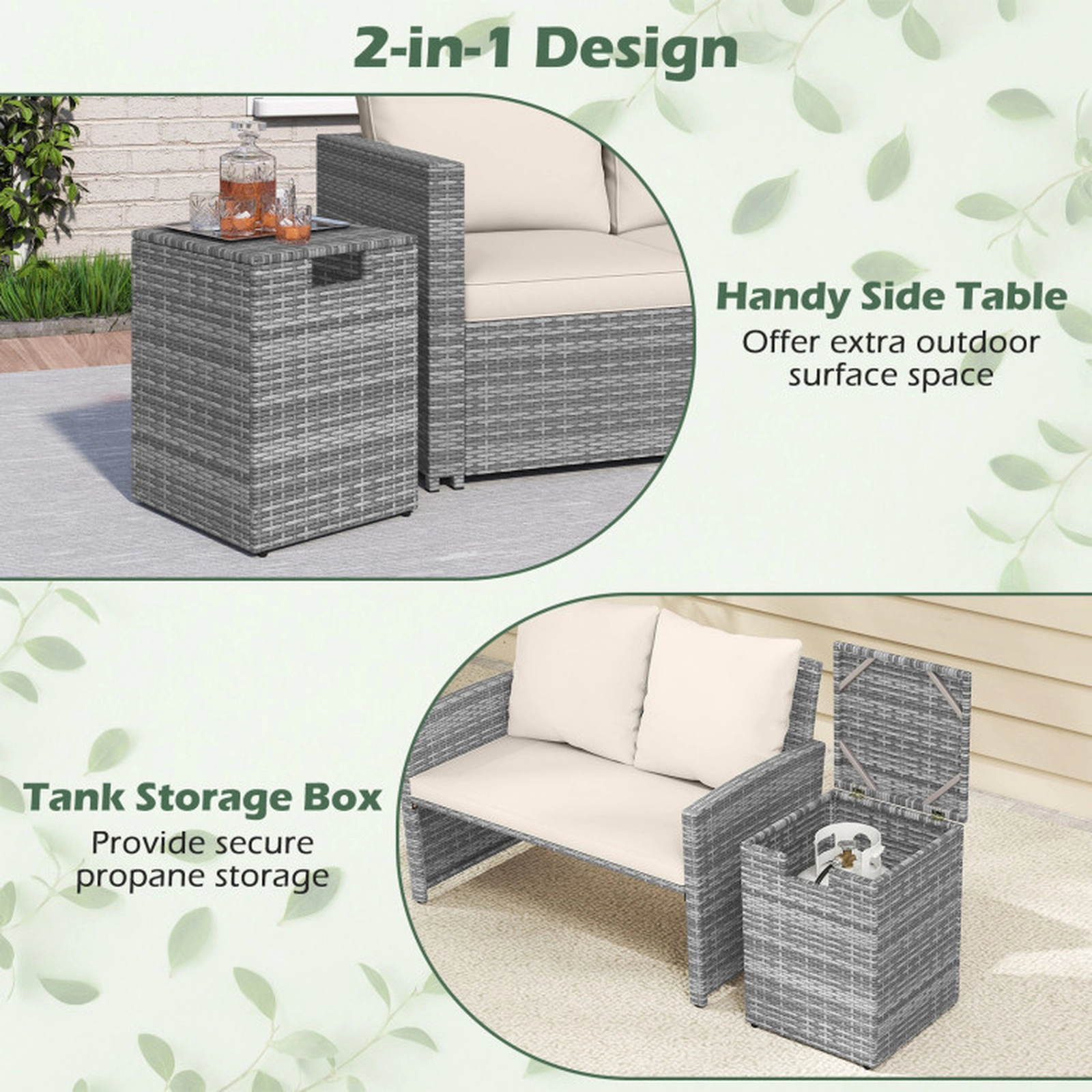 SUGIFT Gray PE Rattan Propane Tank Cover Side Table with Flip Lid 16-in W 16-in D 22.5-in H 80-lb Top Capacity