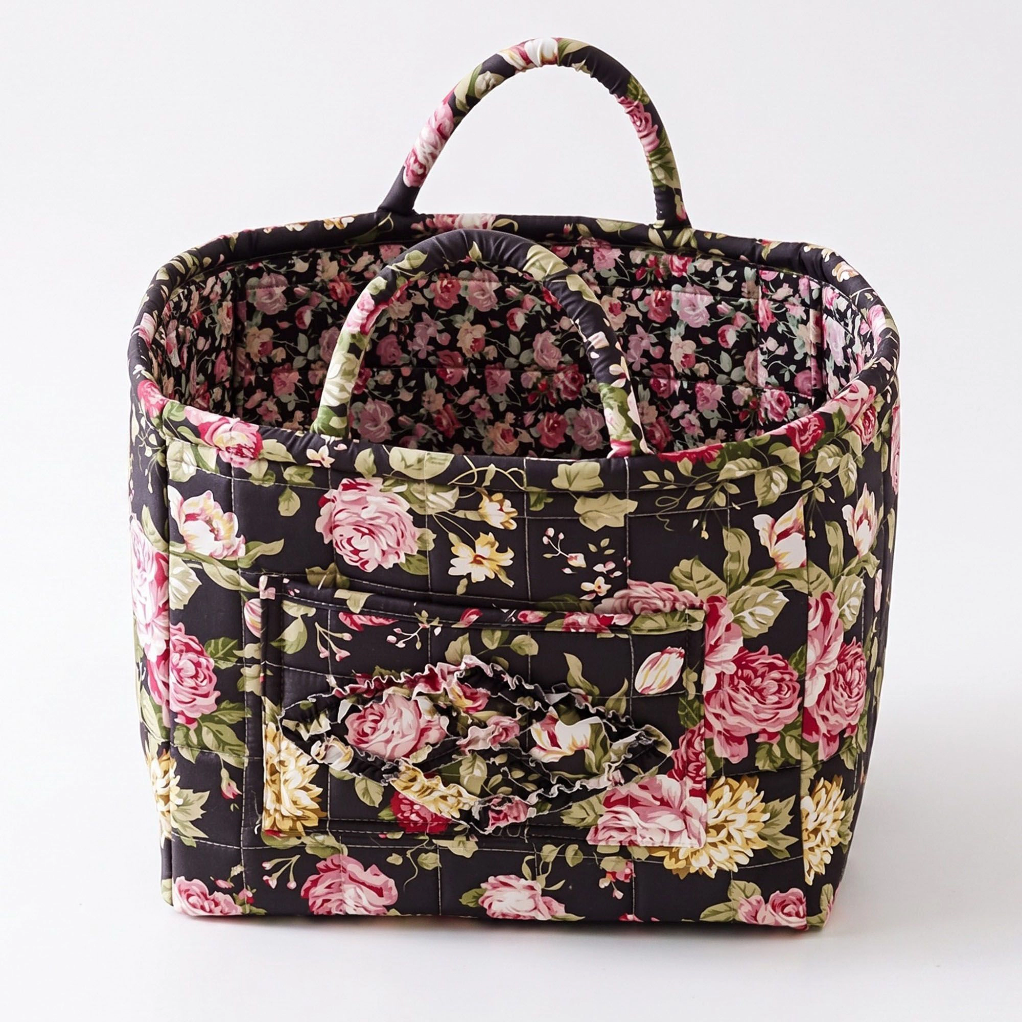 Alilang Unisex Quilted Floral Storage Basket with Handles and Front Pocket